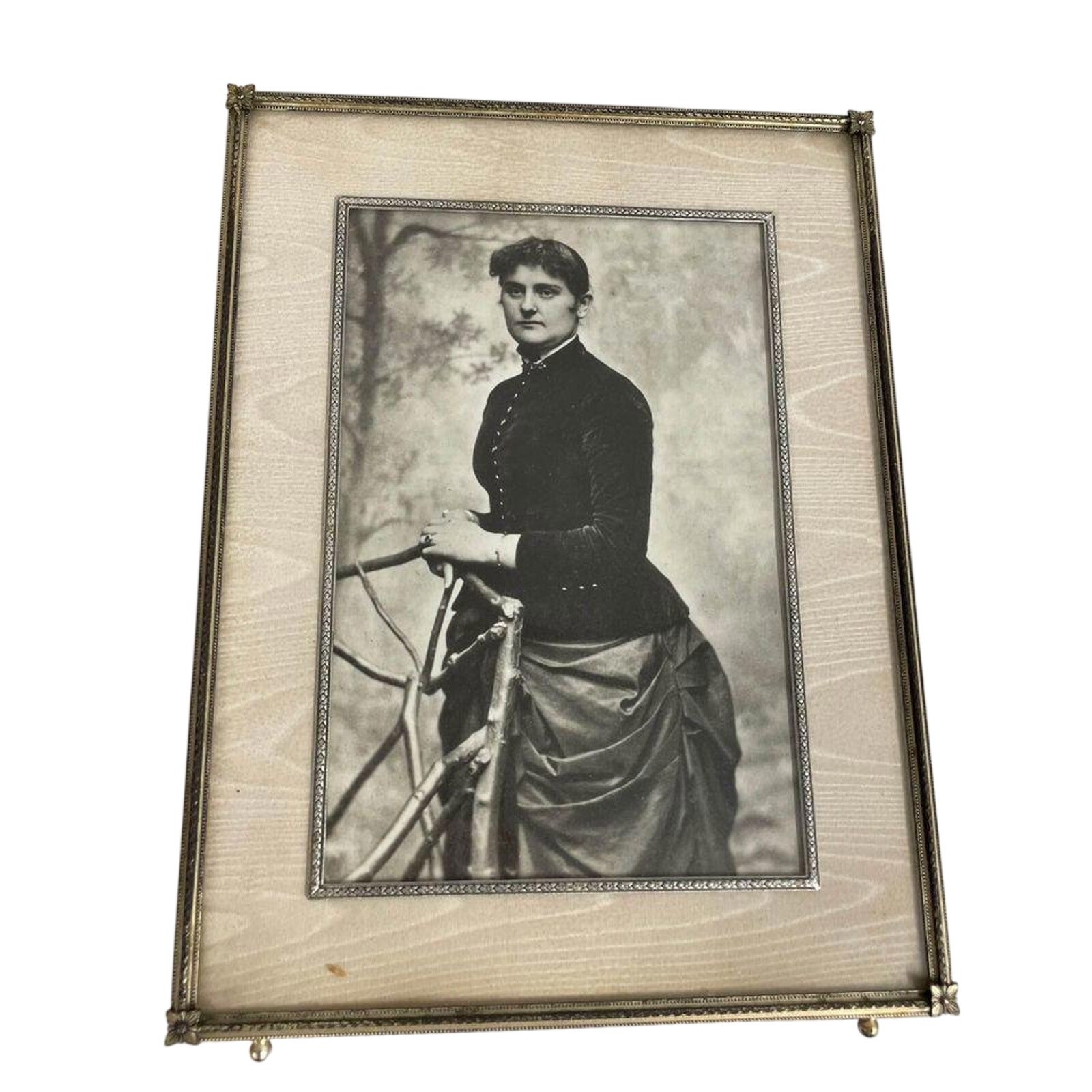 Beautiful Vintage Brass / Gold Framed Black & White Print Art Woman Picture