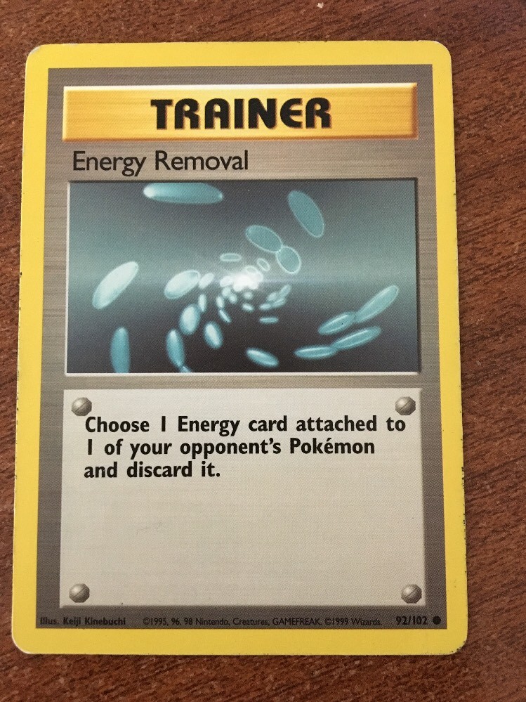 Pokémon ENERGY REMOVAL Base Set Trainer card 92/102 Wizards of The Coast 1999