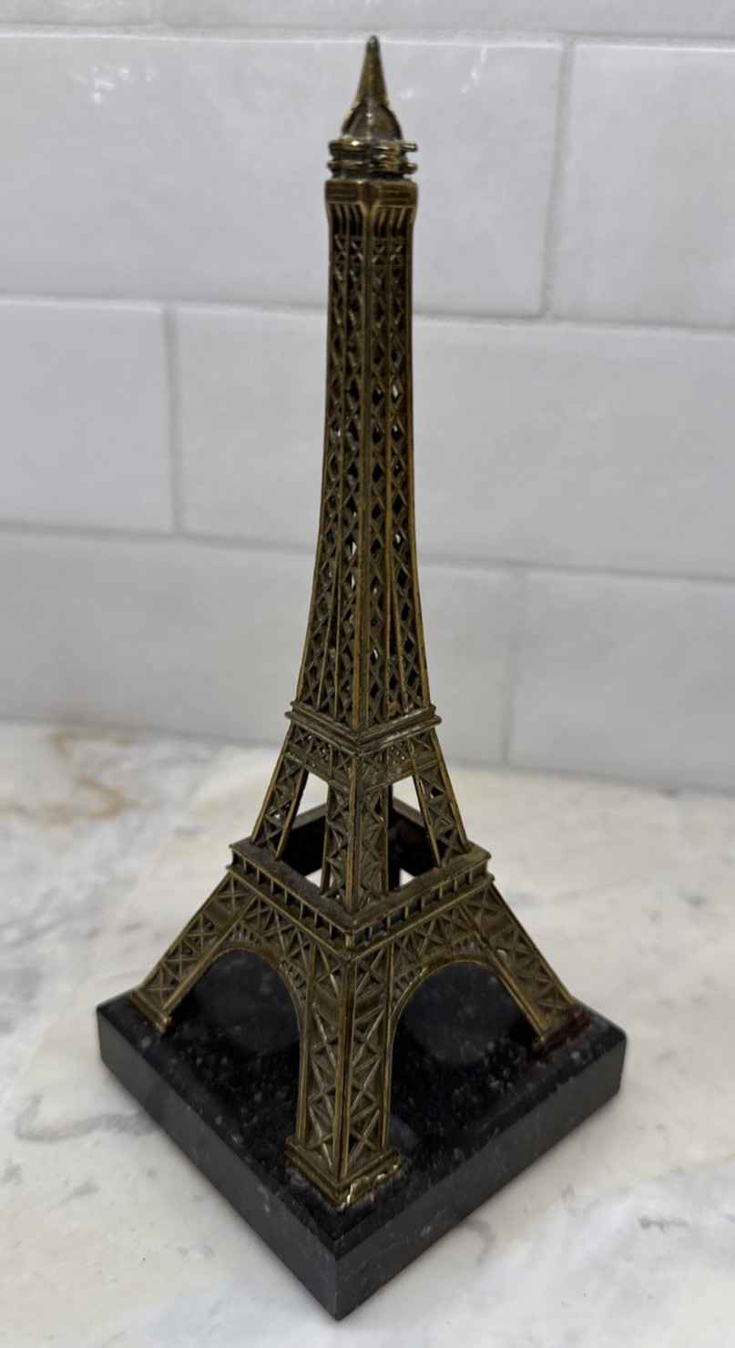 Vintage Metal EIFFEL TOWER 7″ Replica SOUVENIR de PARIS 3″ Square Base France
