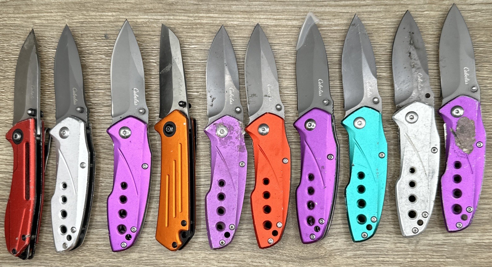 Lot Of 10 TSA Cabela’s Branded Folding Folder EDC Pocket Knives Assorted Colors