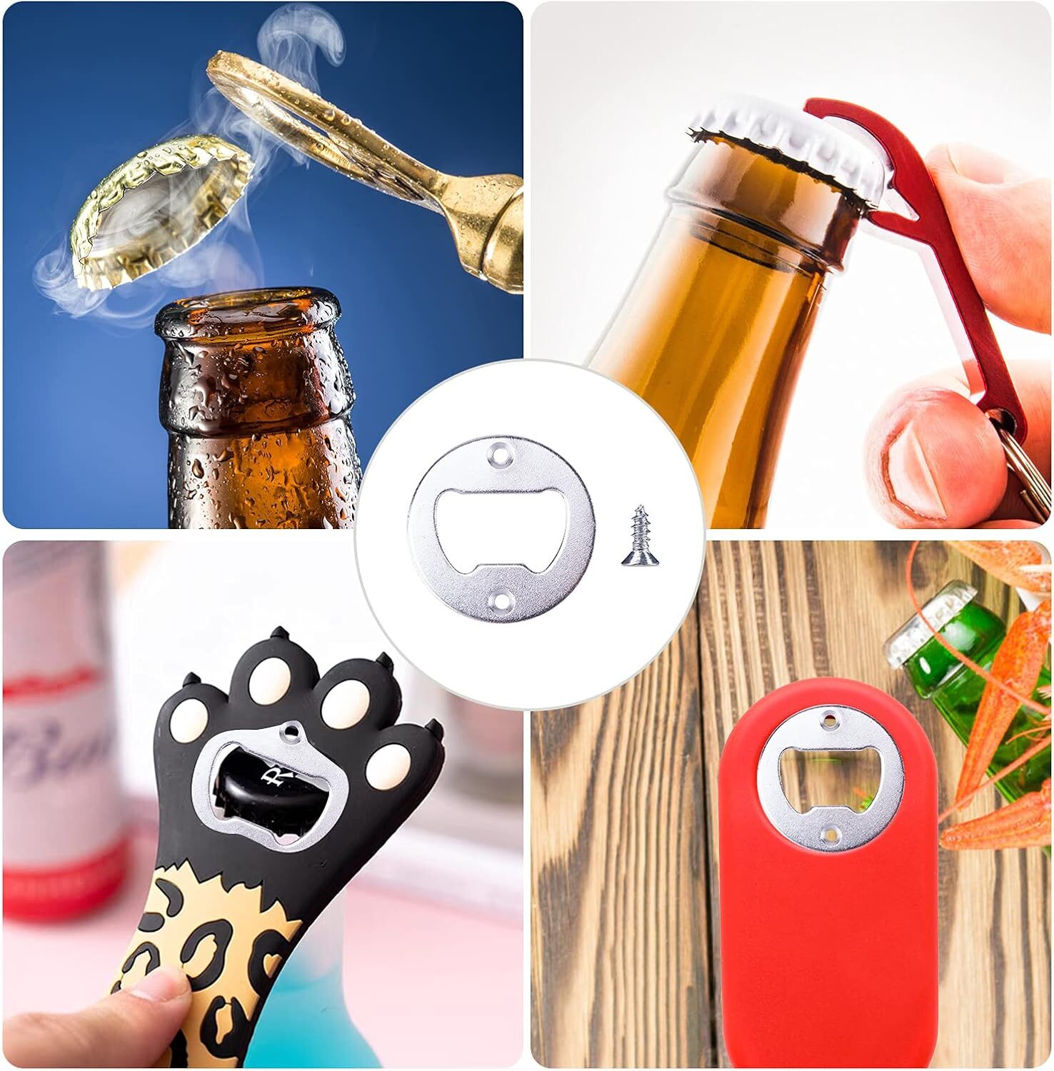 100 Sets Bottle Opener Insert Stainless Steel Round DIY Bottle Opener w/ Screws