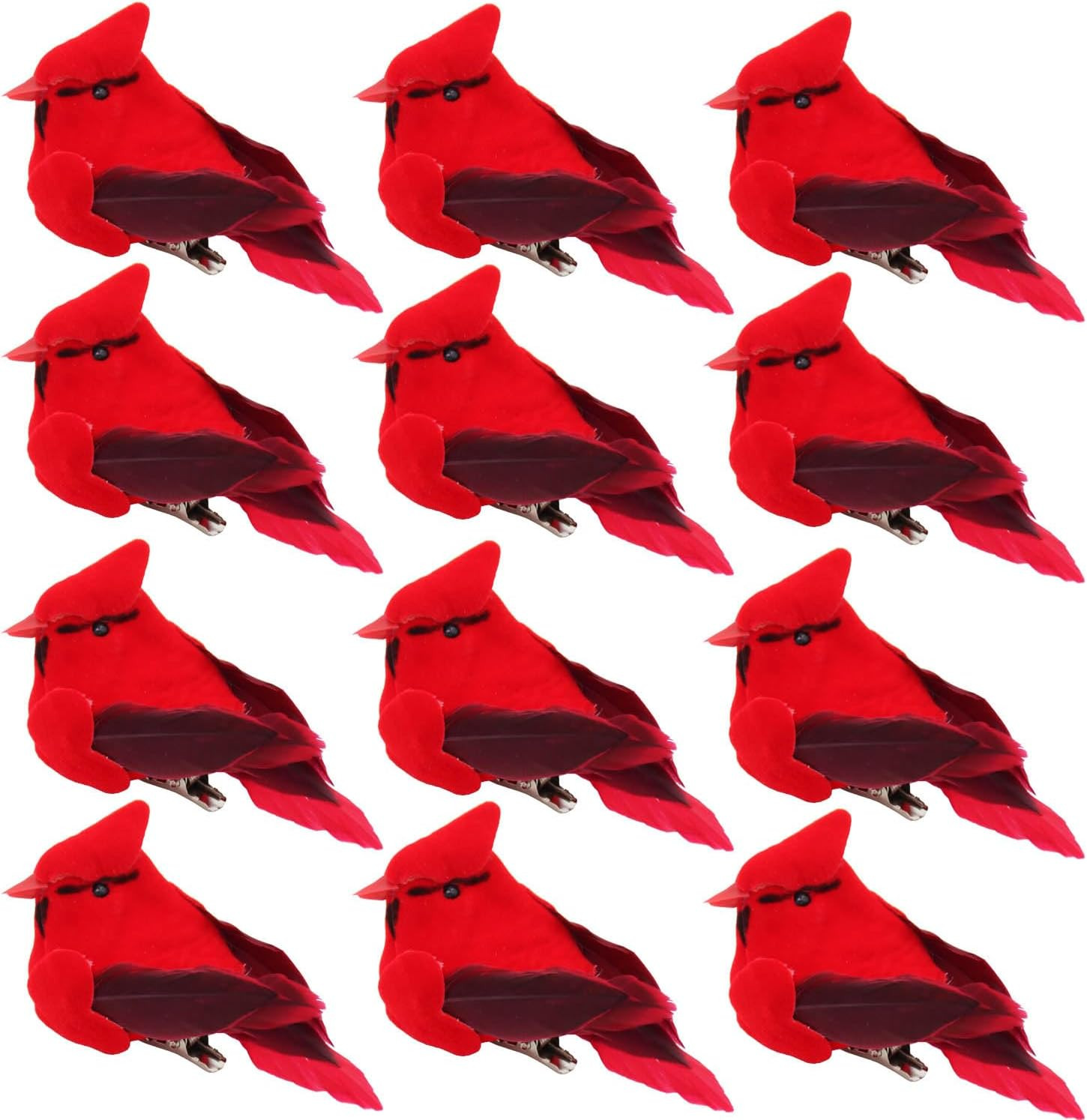 12 Small Red Cardinal Christmas Ornaments Clip on Cardinals Red Birds for Christ