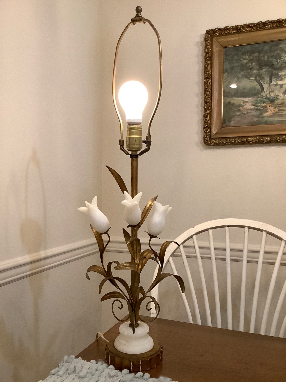 Vintage Lamp Alabaster Star Tulip Gold Gilt Hollywood Regency MCM Italy