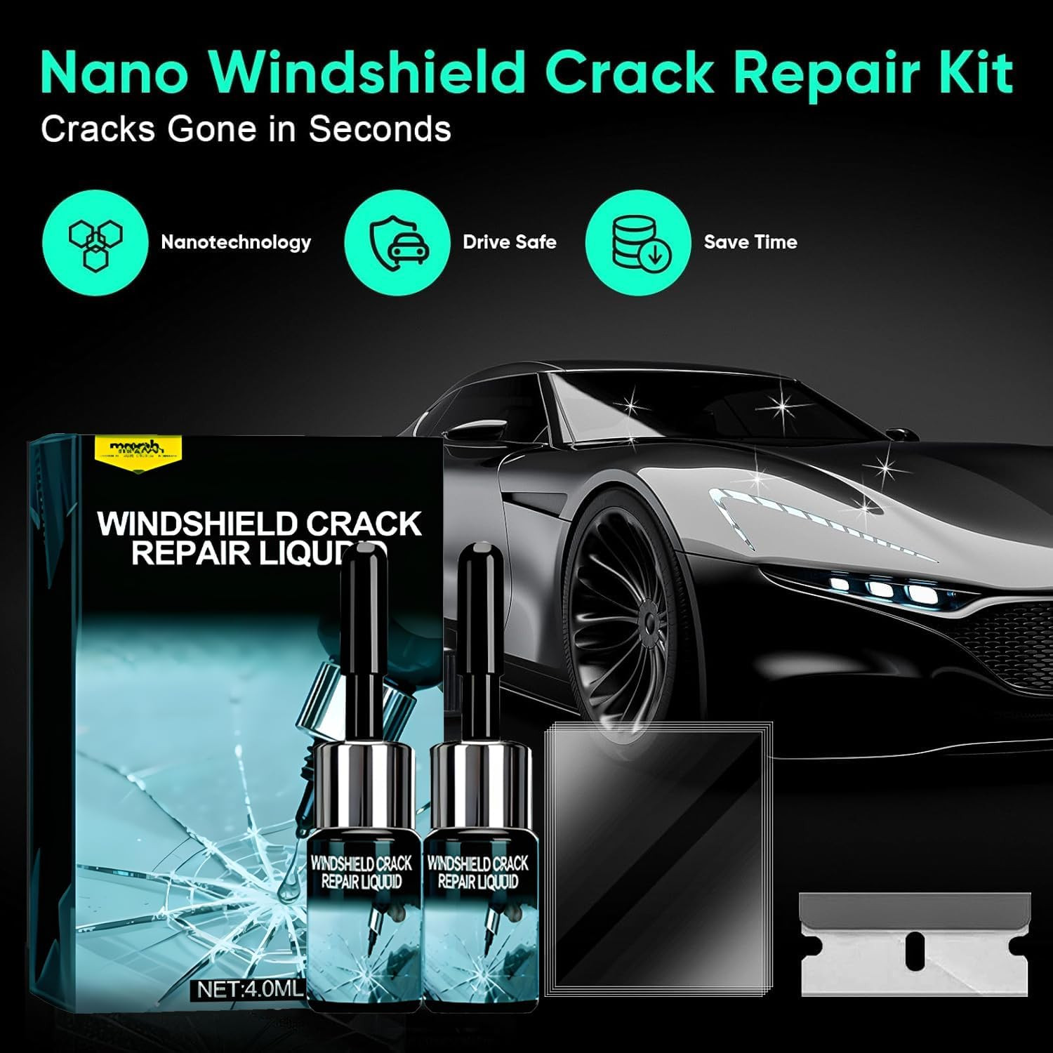 2026 Latest Upgradedwindshield Crack Repair Kit,Quick-Glass Repair Liquid,Long-L