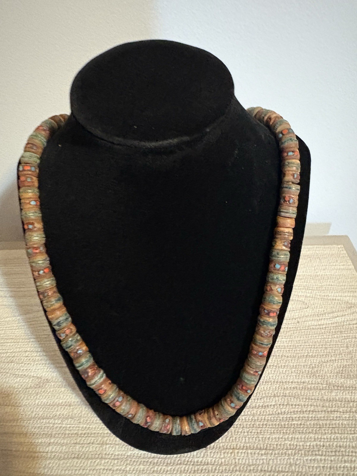 Vintage Tibet Nepal Ethnic Tribal Turquoise & Coral Inlay Beads Necklace