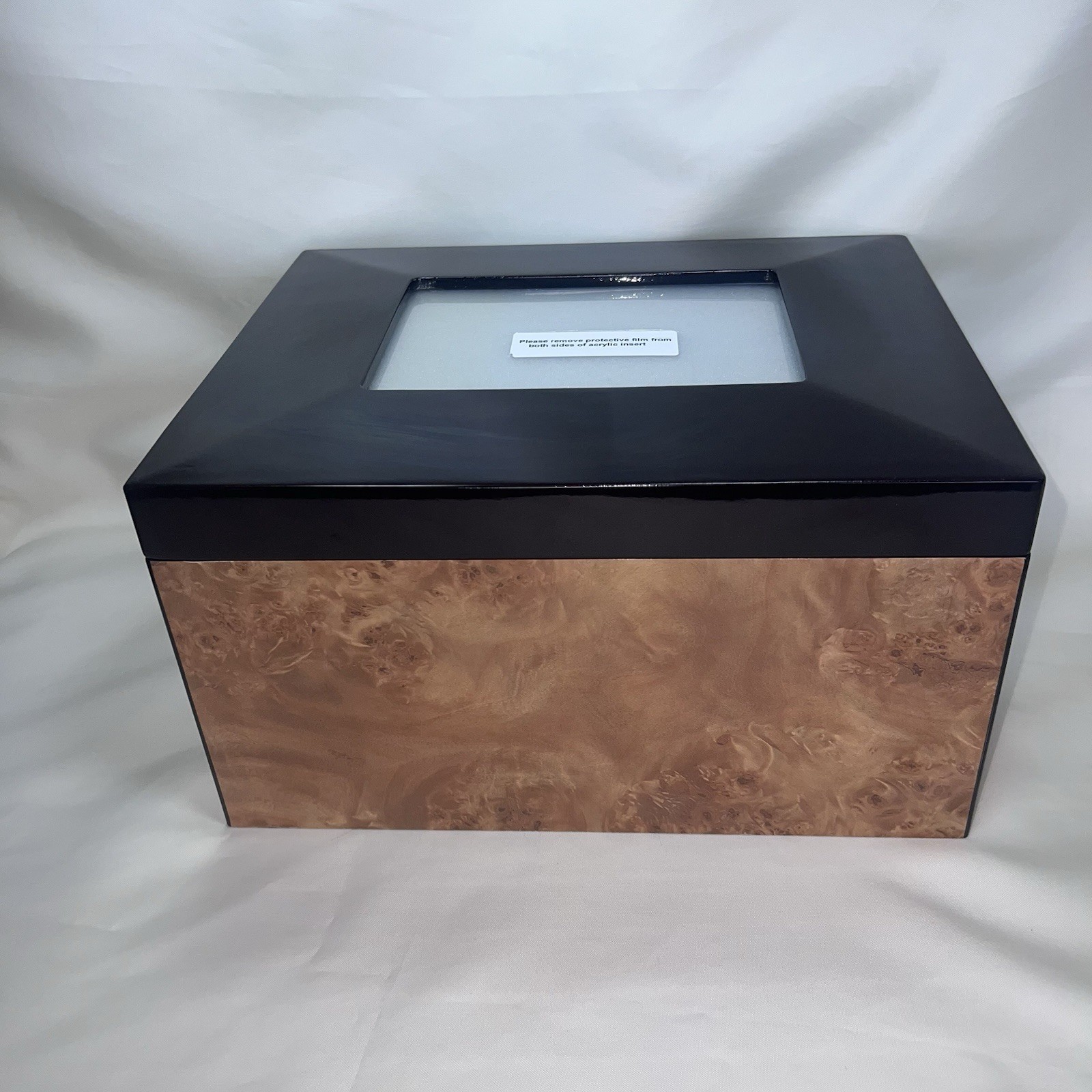 Lacquered Burl Walnut Veneer High Gloss Finish Memorial Keepsake Box