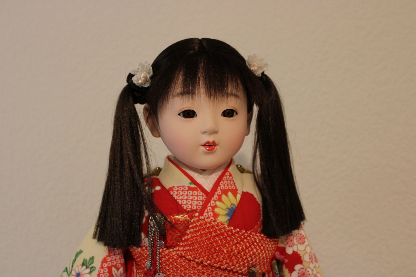 Japanese Ichimatsu Doll 18″ Pig Tails Floral Dress Name Plate (No Box)