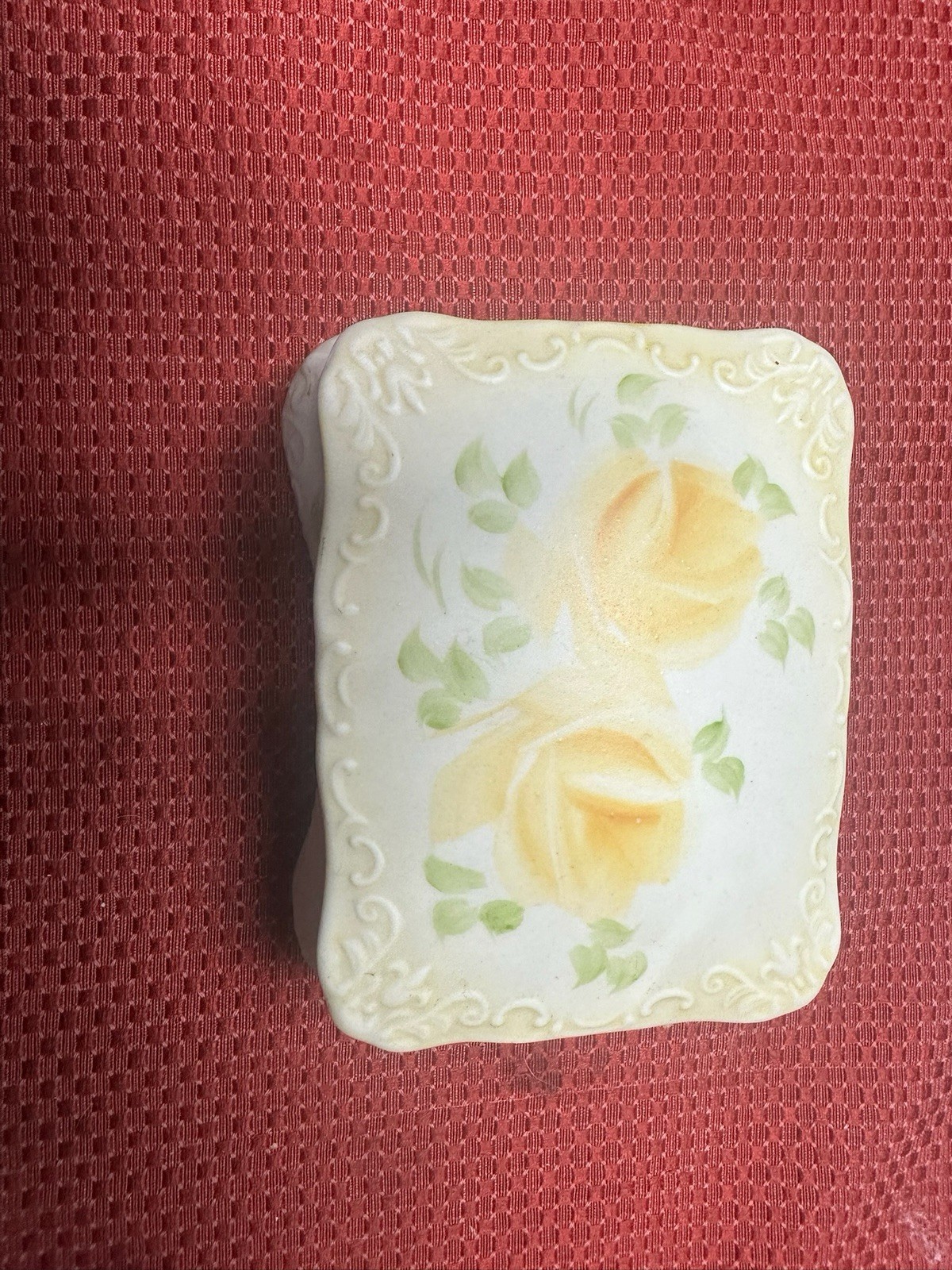 Vintage Hand Painted Jewelry Trinket Box USA Floral