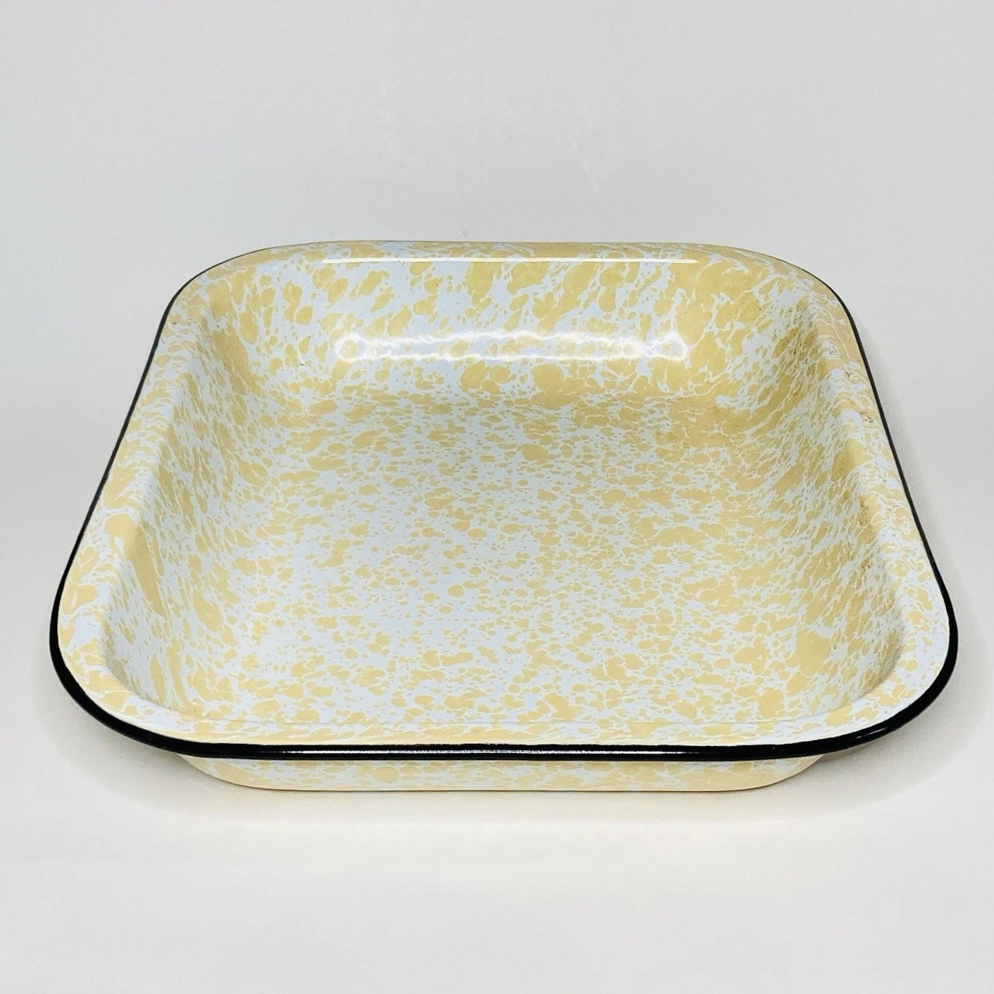 Graniteware Rectangle Serving Utility Tray Yellow Splatter Enamelware 11” x 9”