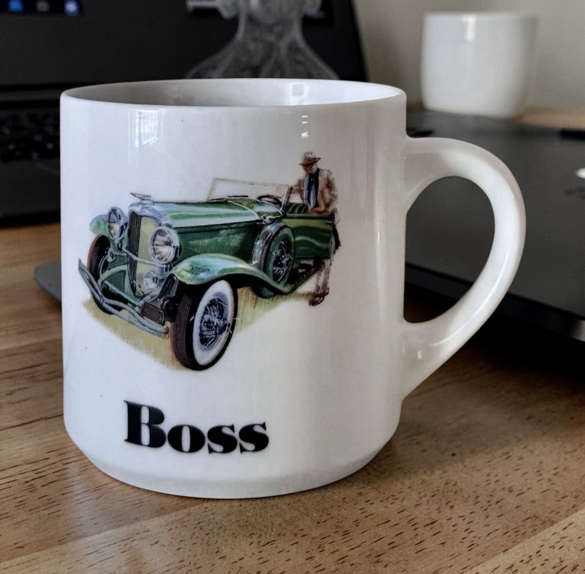 Vintage 1982 Only Yours BOSS Coffee Mug Cup Sellers & Associates Classic Car