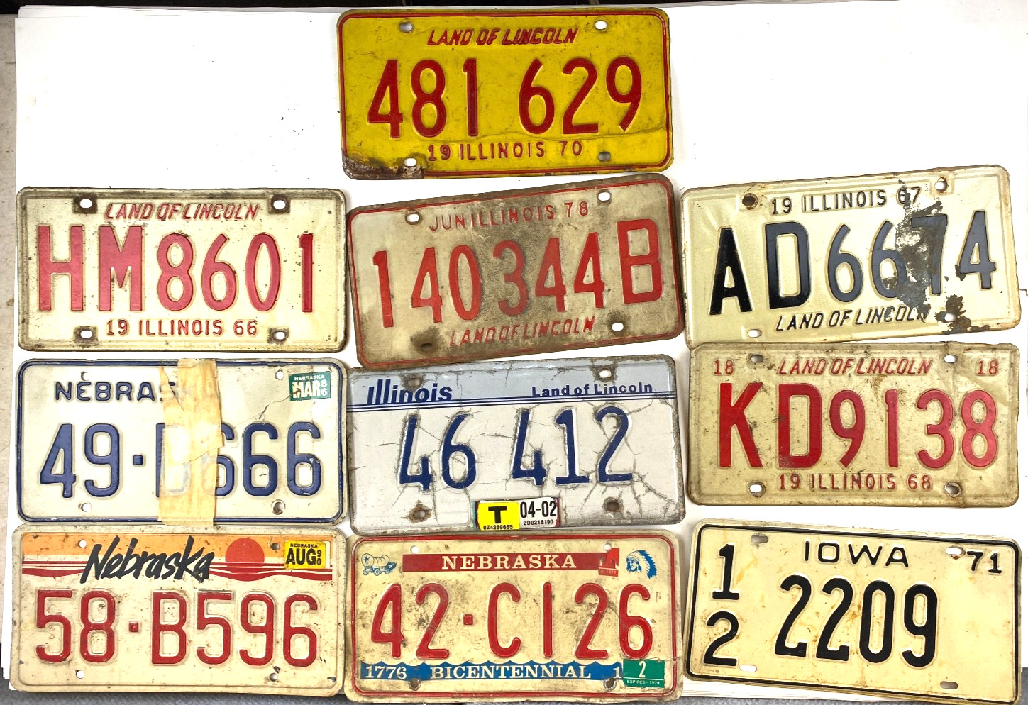 Vintage Assorted License Plates Lot Of 10 Man Cave -FL- Craft Garage Wall Decor