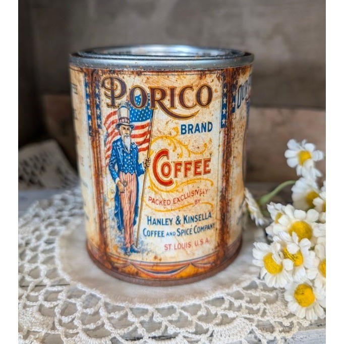 PORICO Brand COFFEE Uncle Sam Vintage Inspired Rusted Can – Pint – Americana