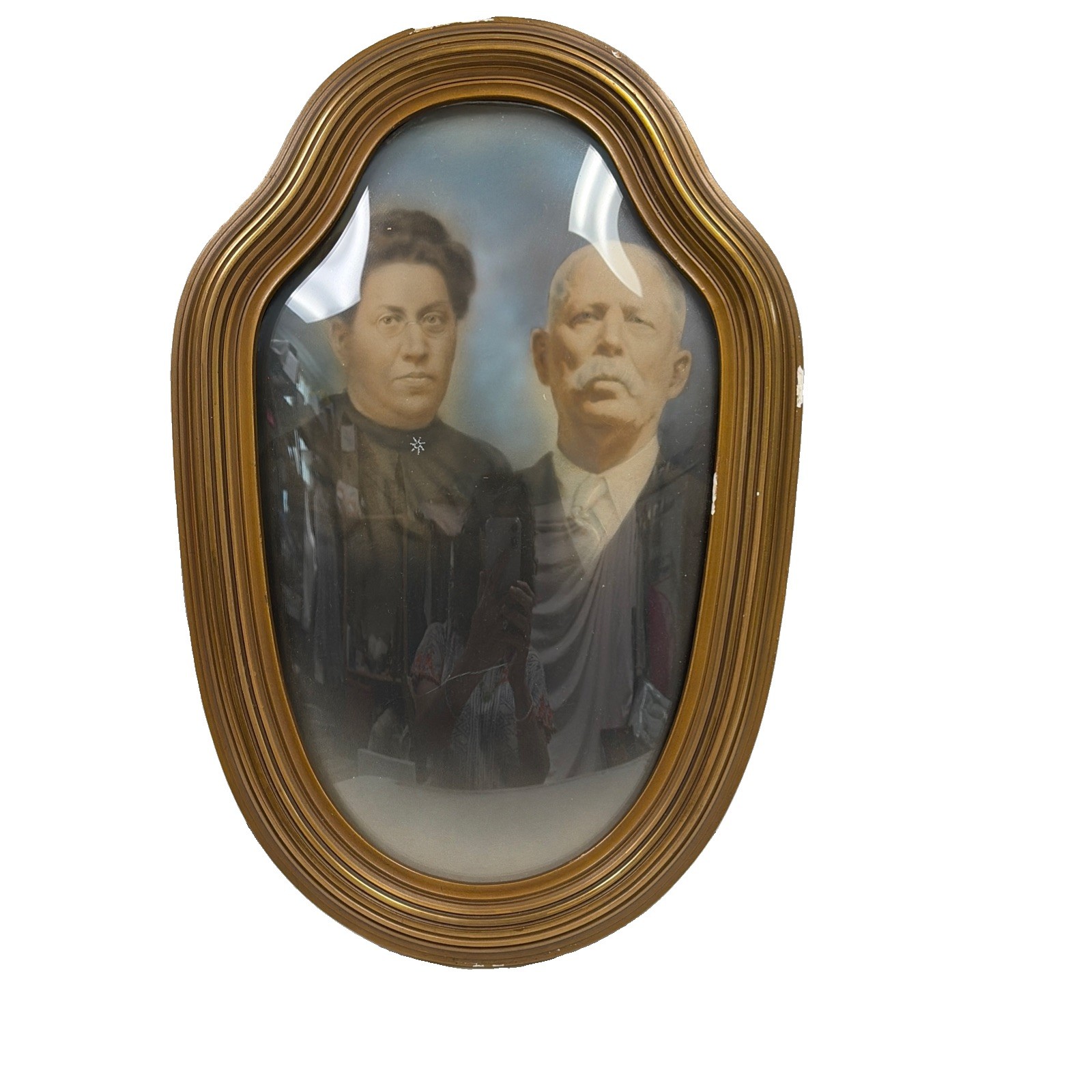 Vintage Oval Gold Frame with Convex Bubble Glass antique photo victorian