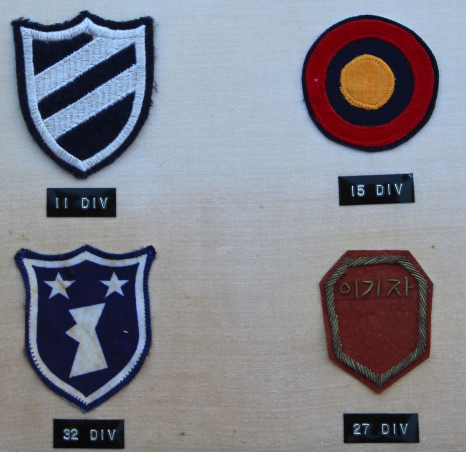 23 REPUBLIC OF KOREA (ROK) DIVISION PATCHES MOUNTED IN A FRAME
