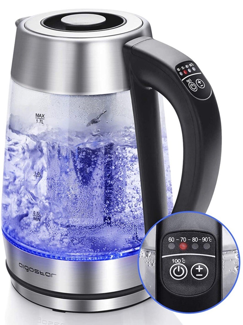 Stainless Steel Glass Kettle Chef Temperature Control Electric LED Color Tea Pot
