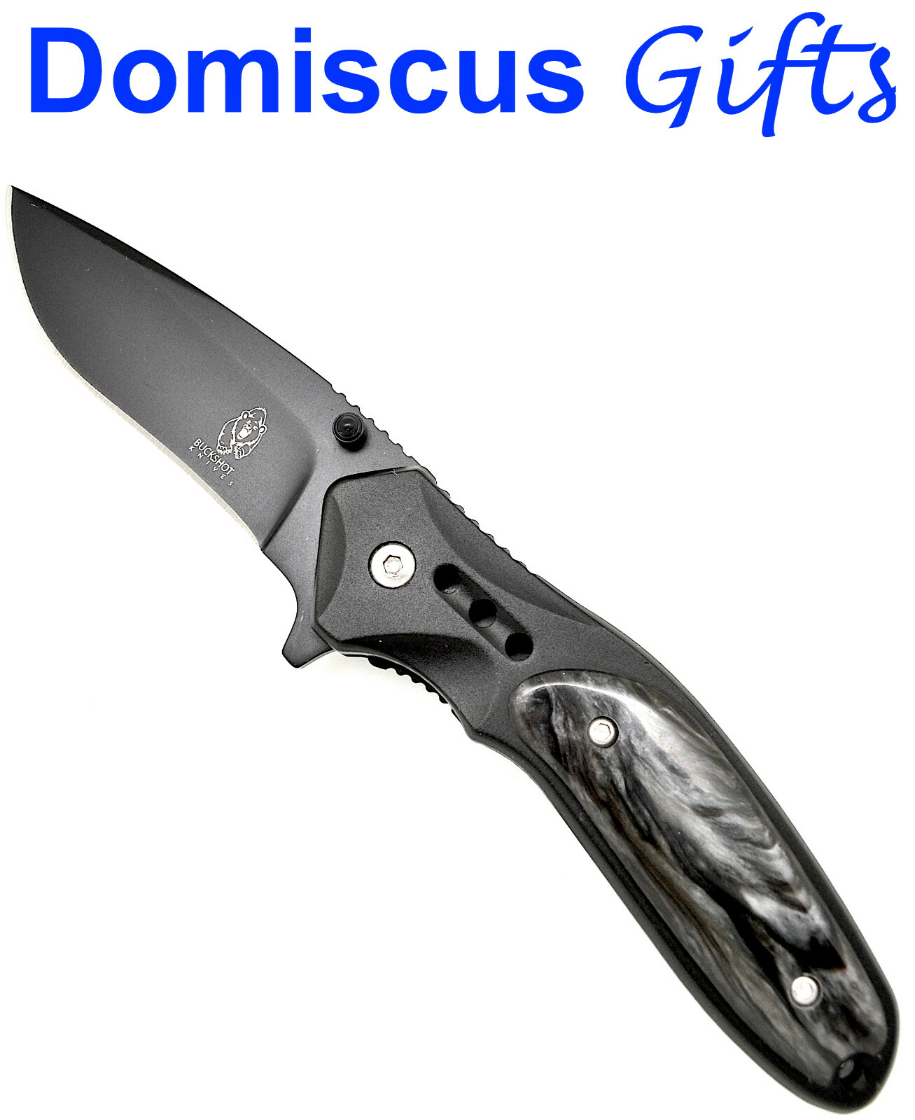 7 1/2″ NEW! Buckshot TACTICAL Black MARBLE Handle POCKET KNIFE Folding Knives