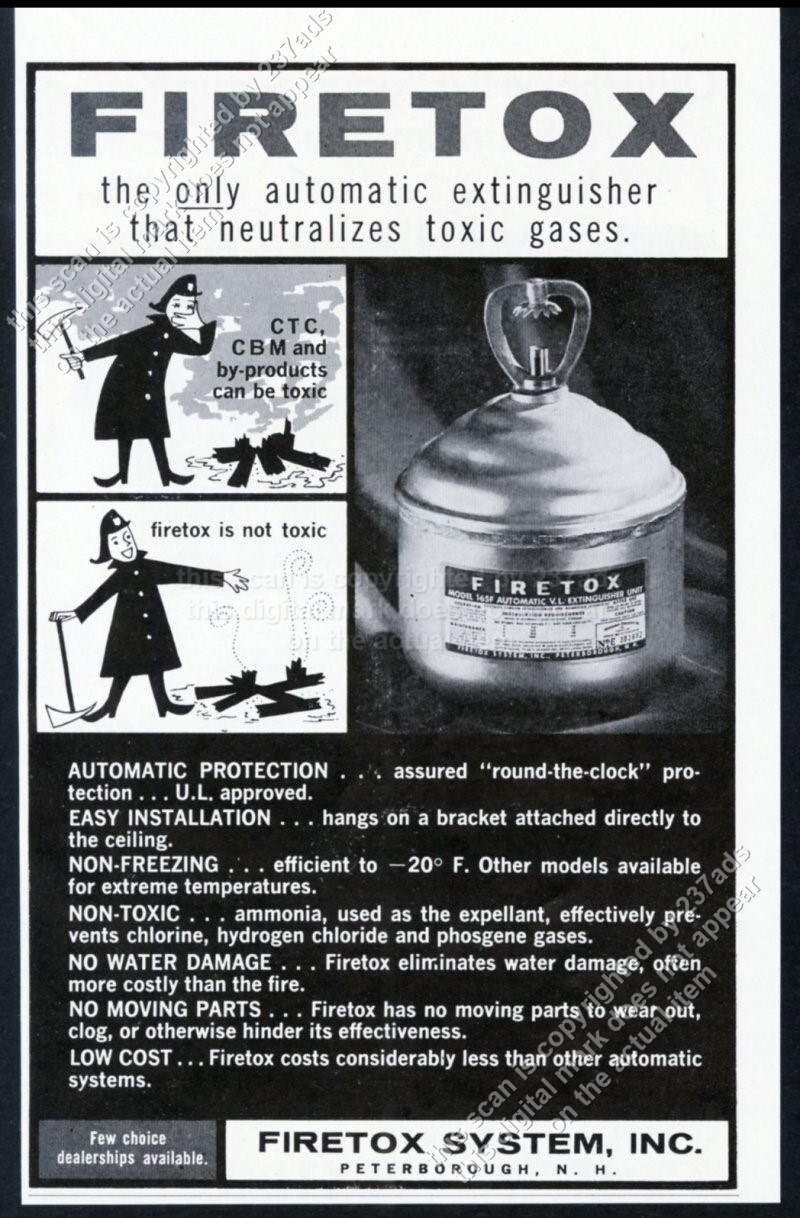 1959 Firetox fire extinguisher that neutralizes toxic gases photo vtg print ad