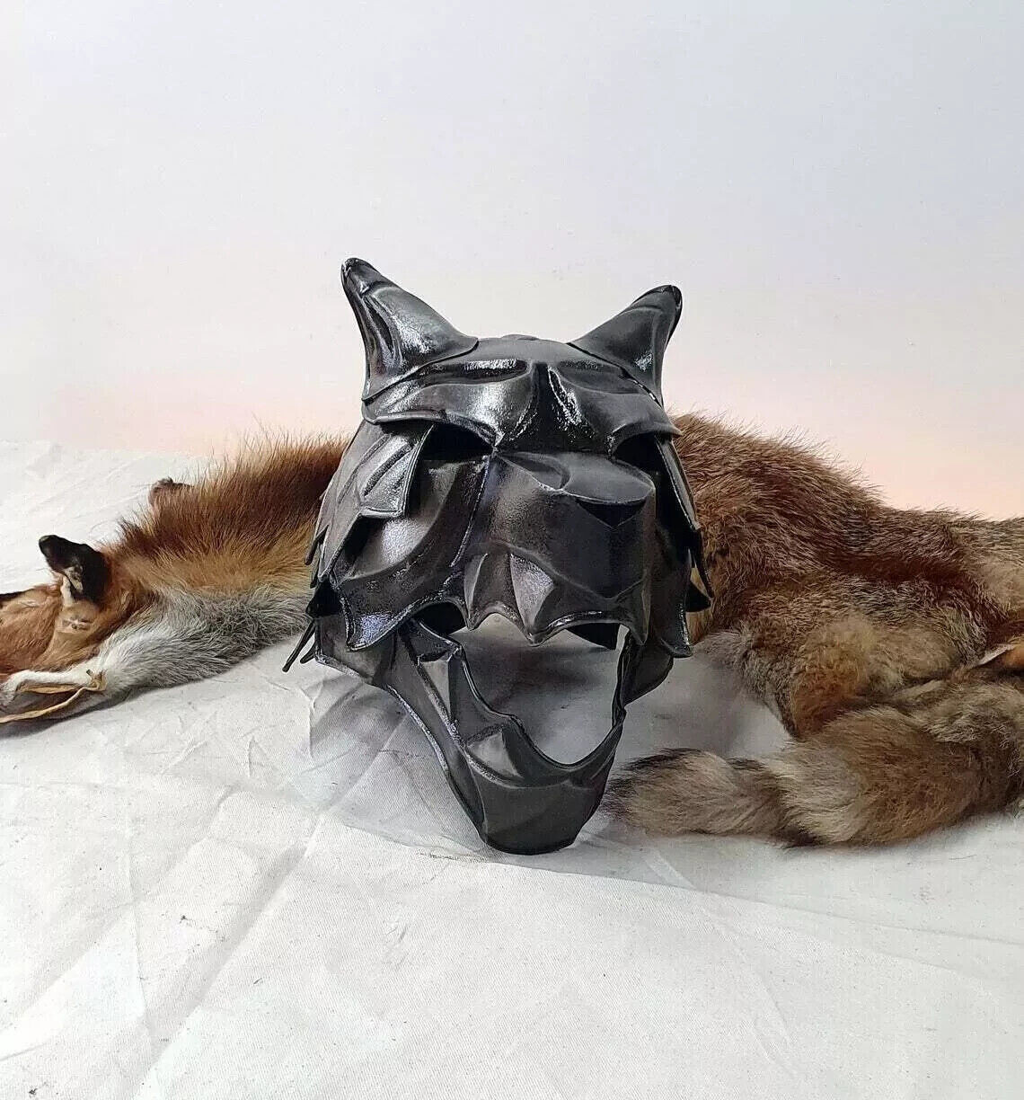 18GA Steel Medieval Great Wolf Helmet Medieval Viking Wolf Helmet Blackened