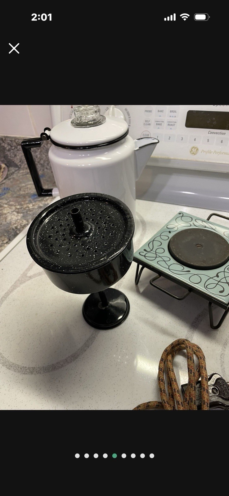 Antique White Enamelware Coffee Tea Pot Electric Ceramic Tile Hot Plate stand