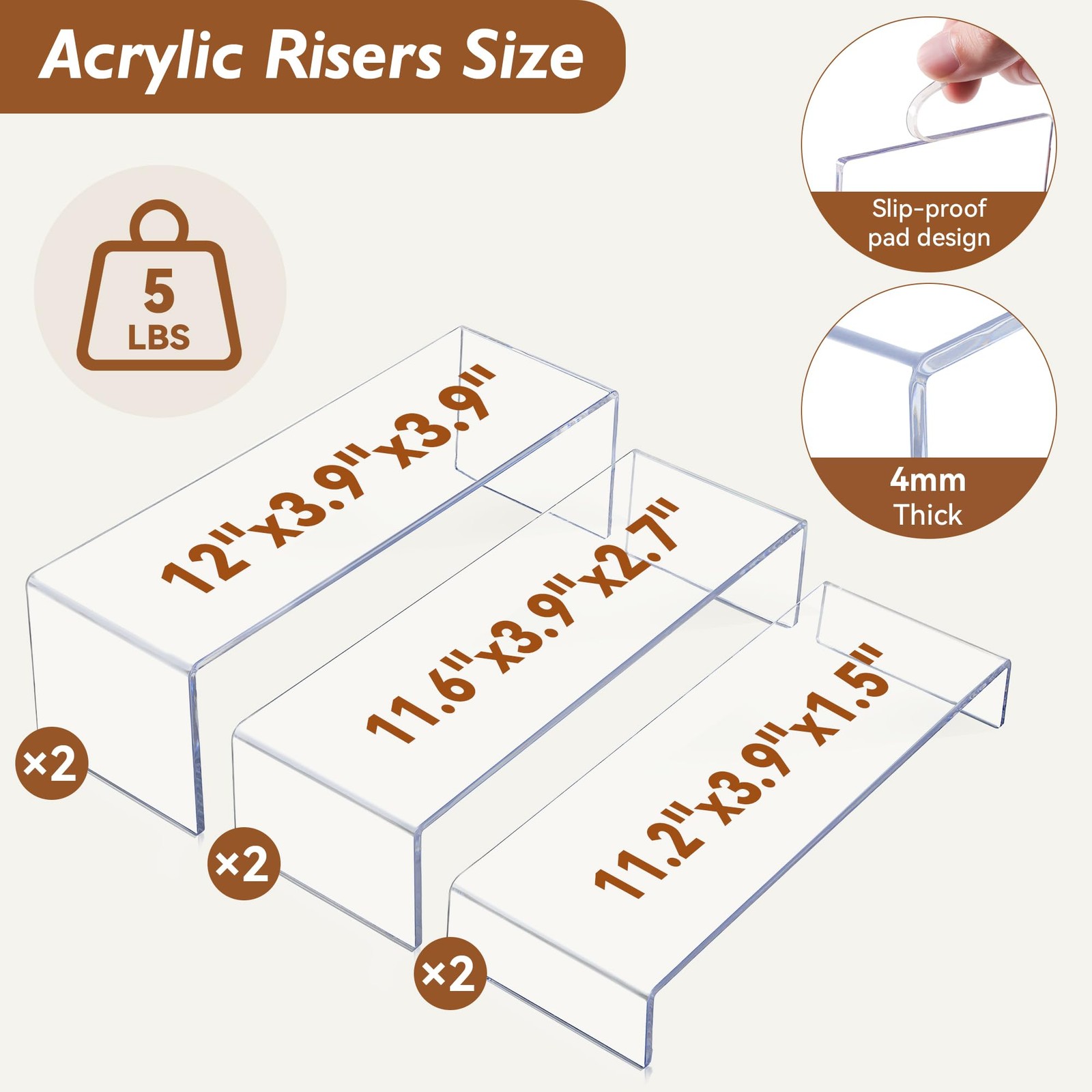 Aminigram Large Acrylic Display Risers, 2 Set – 6 Pack transparent