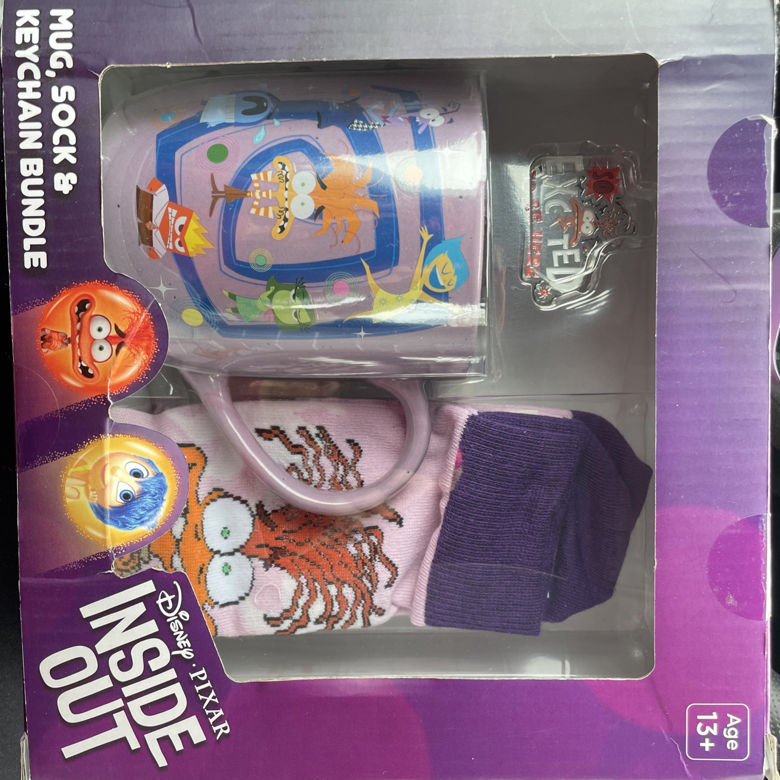 Disney Pixar Inside Out Mug Sock Keychain Gift Set CultureFly 20oz NEW