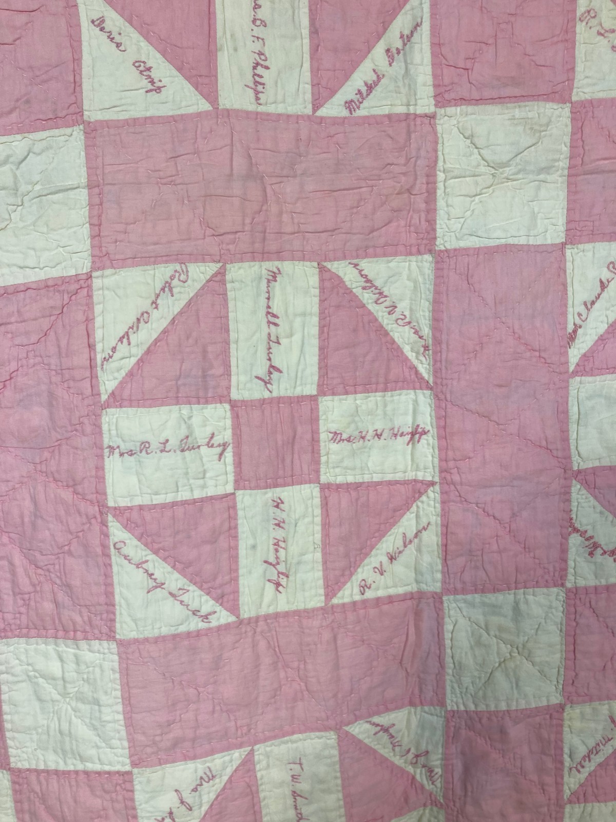 Vintage Handmade Beautiful “Four-Patch” Pattern Multicolor Quilt 76.7×63.3 Inch