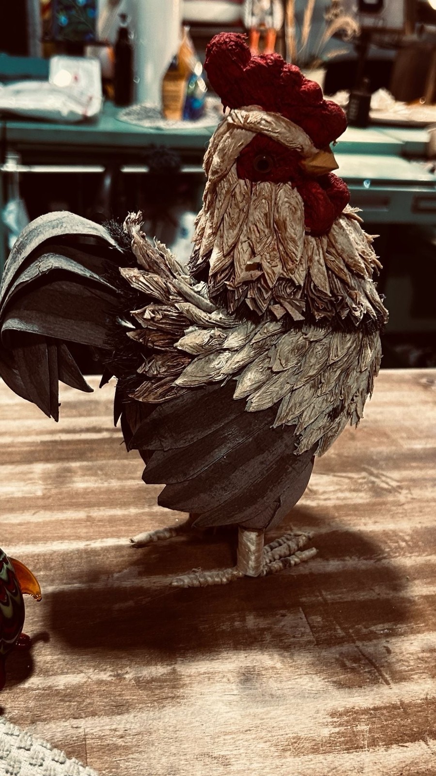 Decorative Paper Mache Rooster Figurine Farmhouse Decor
