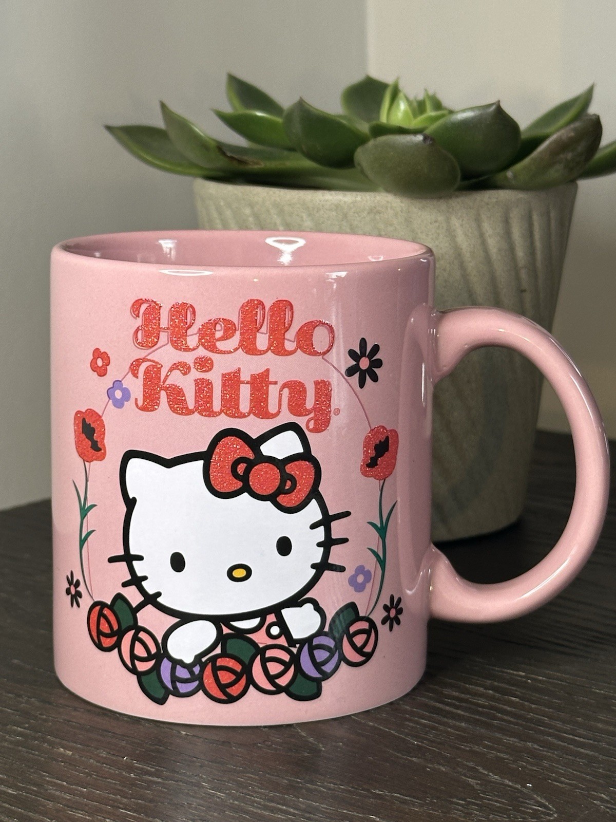 Silver Buffalo Hello Kitty Pink Ceramic Mug 20 oz w/ Handle, Hand Wash Only