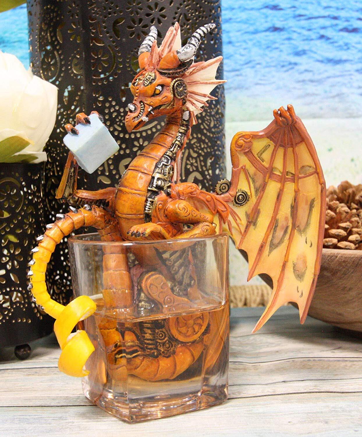 Spirit Drinks and Dragons Steampunk Cocktail Cyborg Dragon Statue 7″ Tall