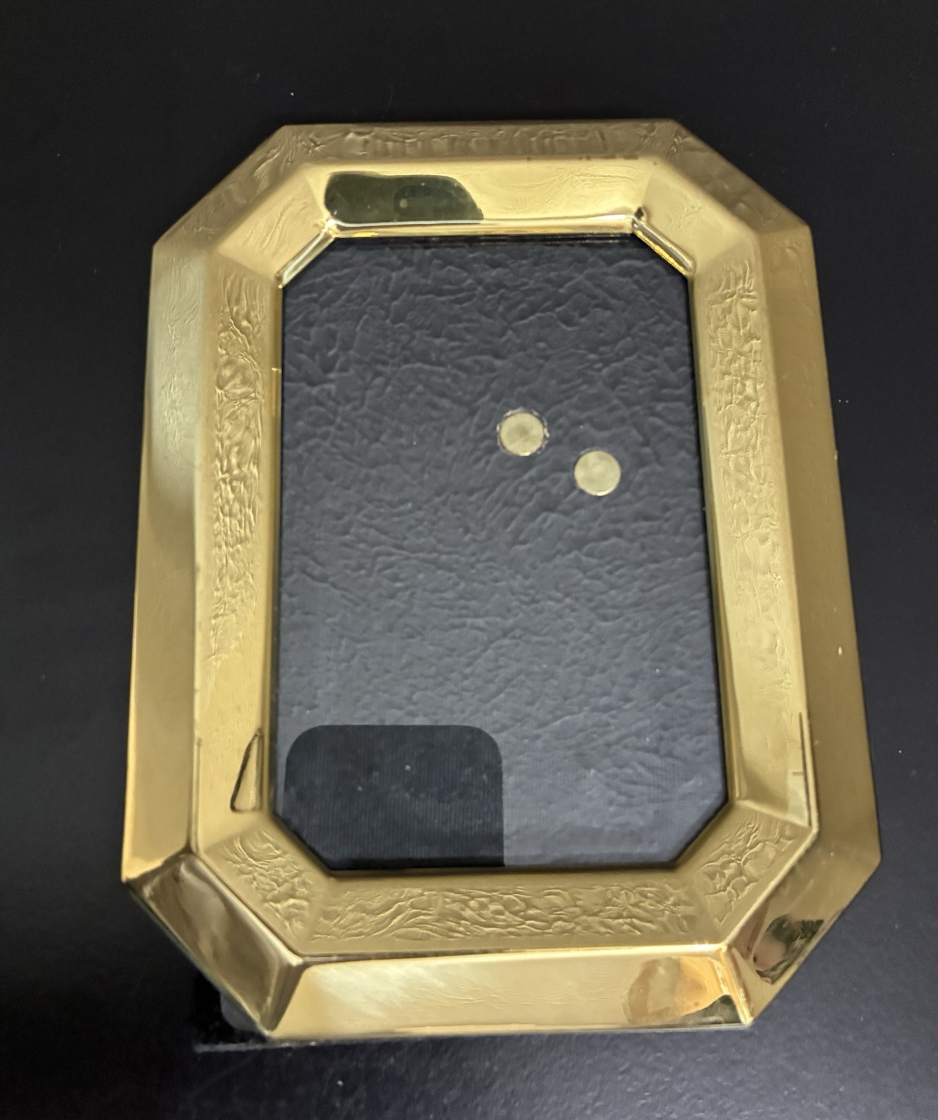 Vintage Polished BRASS Octagon Shape PICTURE FRAME Holds 3.5 x 5” Velvet Back