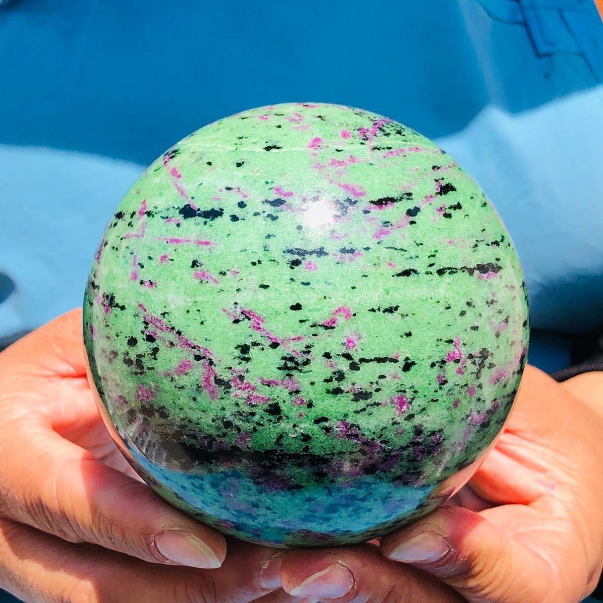 2pcs 6.2LB Natural green Ruby zoisite (anylite) crystal ball sample Healing