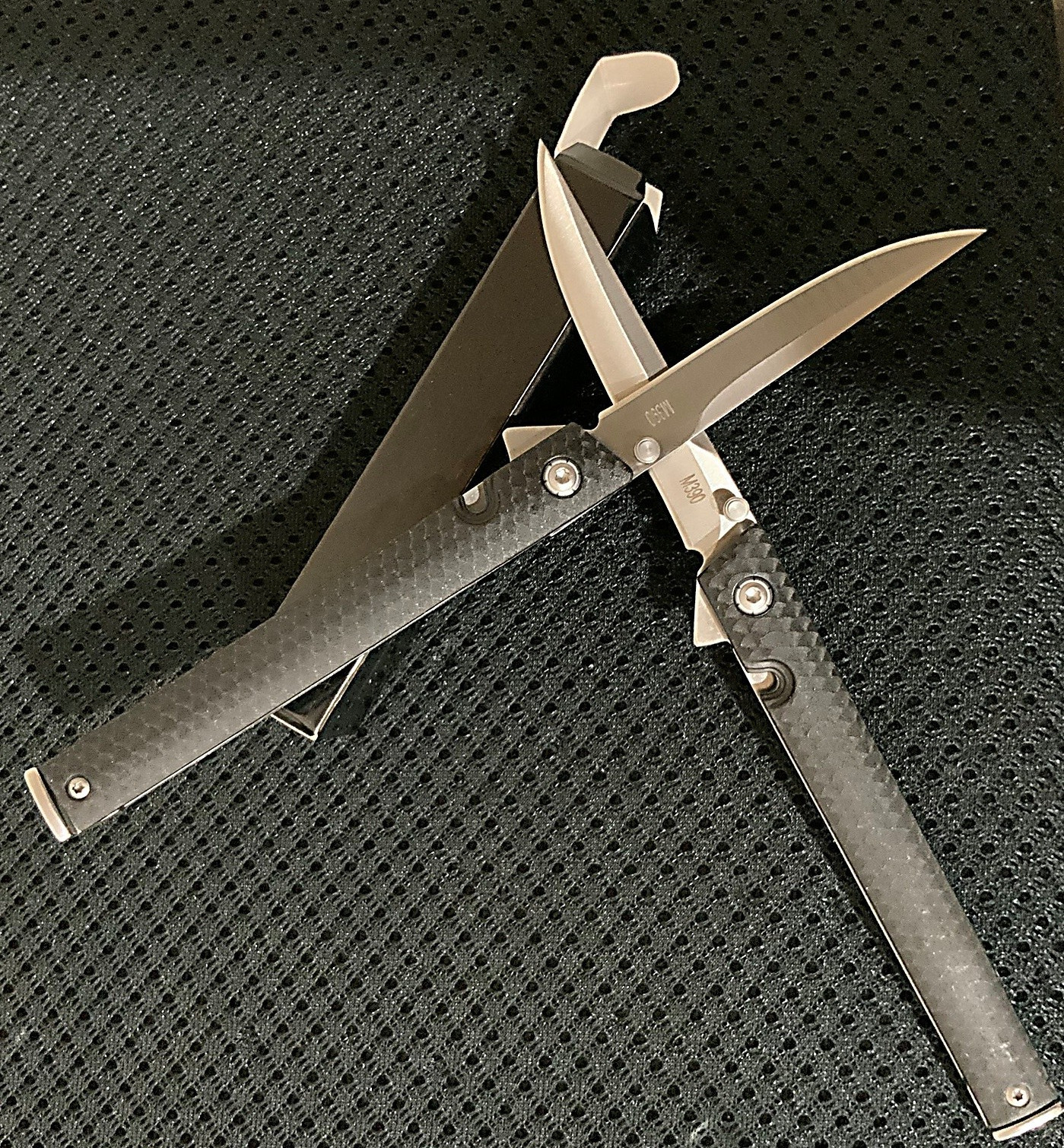 Lot Of Two (2): M390 BLACK Composite Fiber Jack Knives