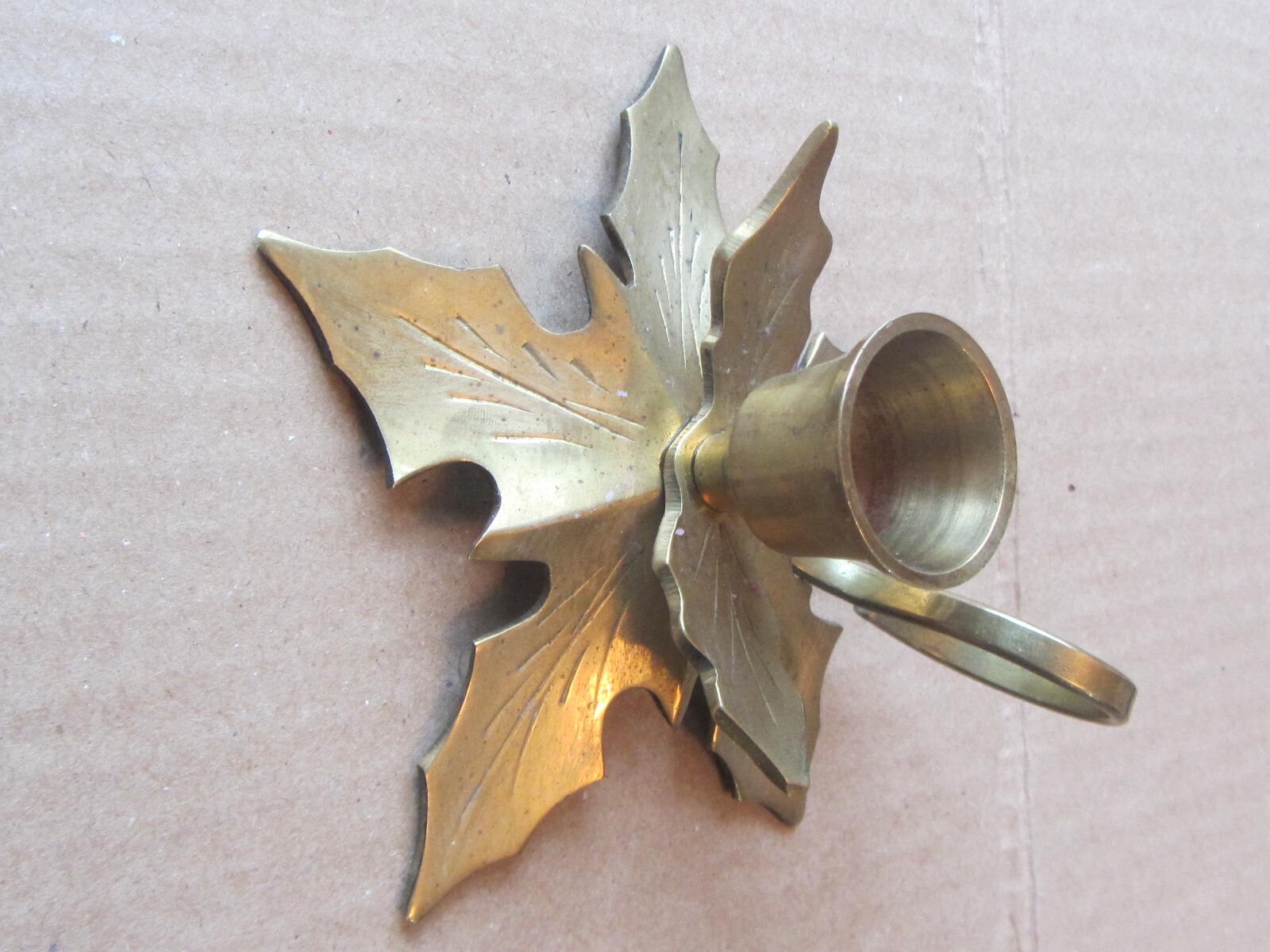 Vintage Solid Brass Handmade Leaf Candle Thumb Holder Archana Candlestick India
