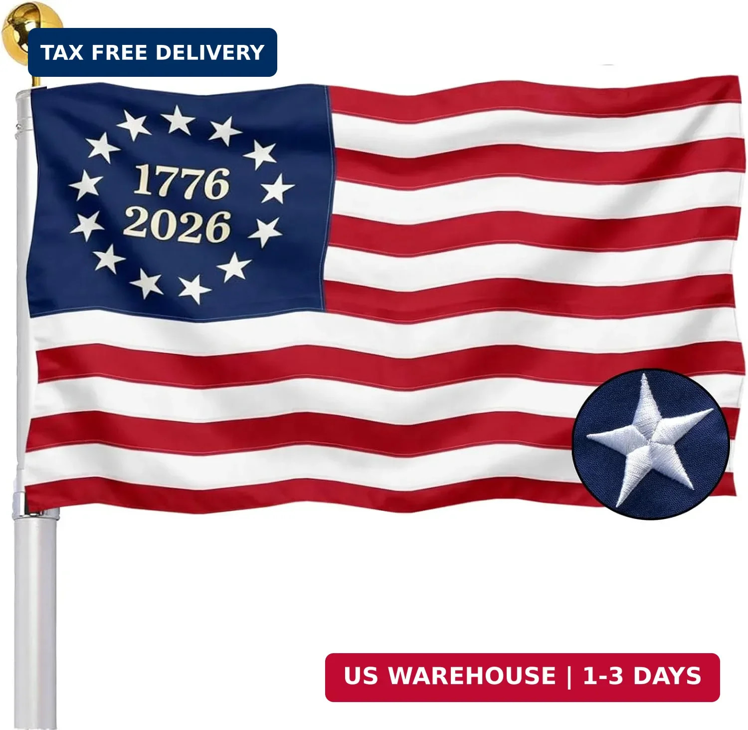 Embroidered 1776 250 Anniversary USA Flags 3×5 Outdoor- Betsy Ross American 2026