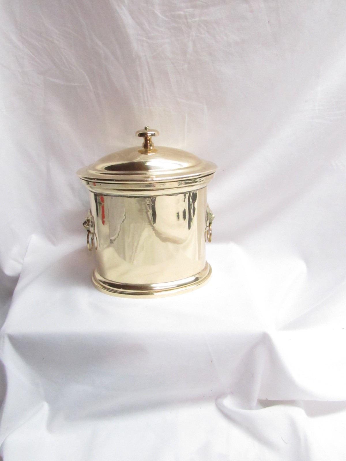 Vintage Solid Brass Oval Tea Caddy Decorative Lidded Box Lion Heads Regency