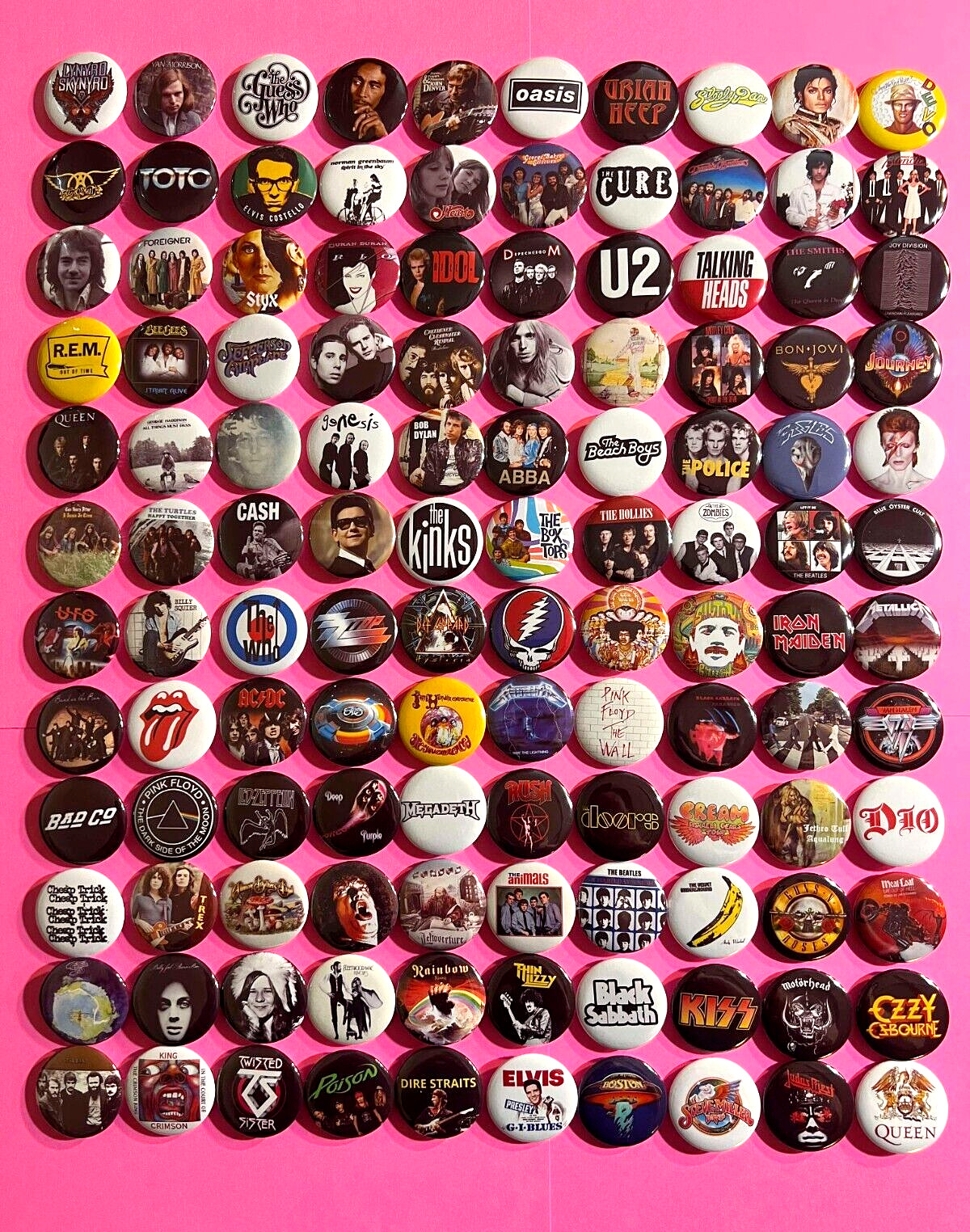 60s-80s Music 1.25″ Button Pin Lot (120) Classic Hard Rock New Wave Heavy Metal