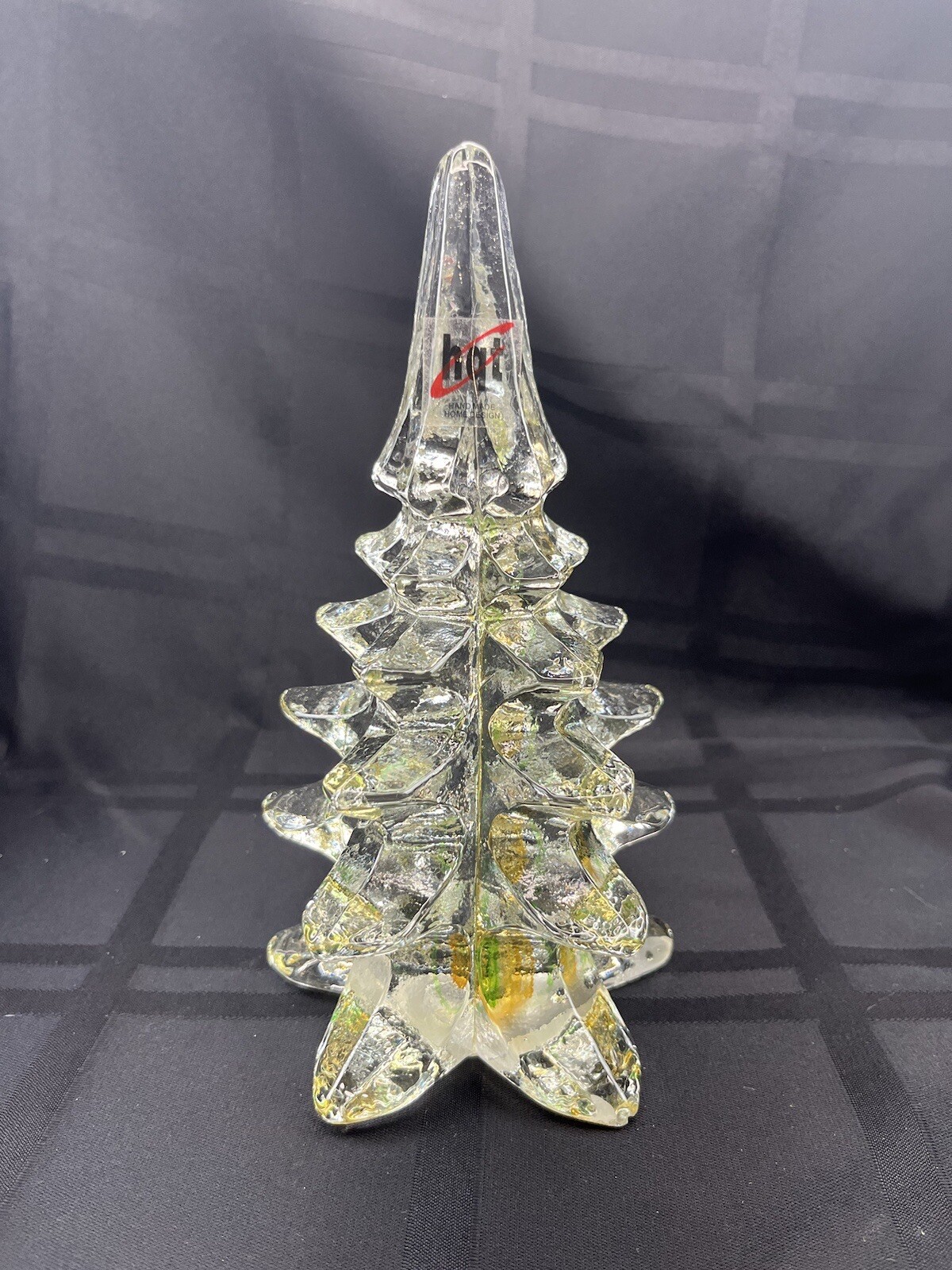 Hqt Solid Glass Christmas Tree W/ Orange & Green Swirls. Very Heavy, Handmade