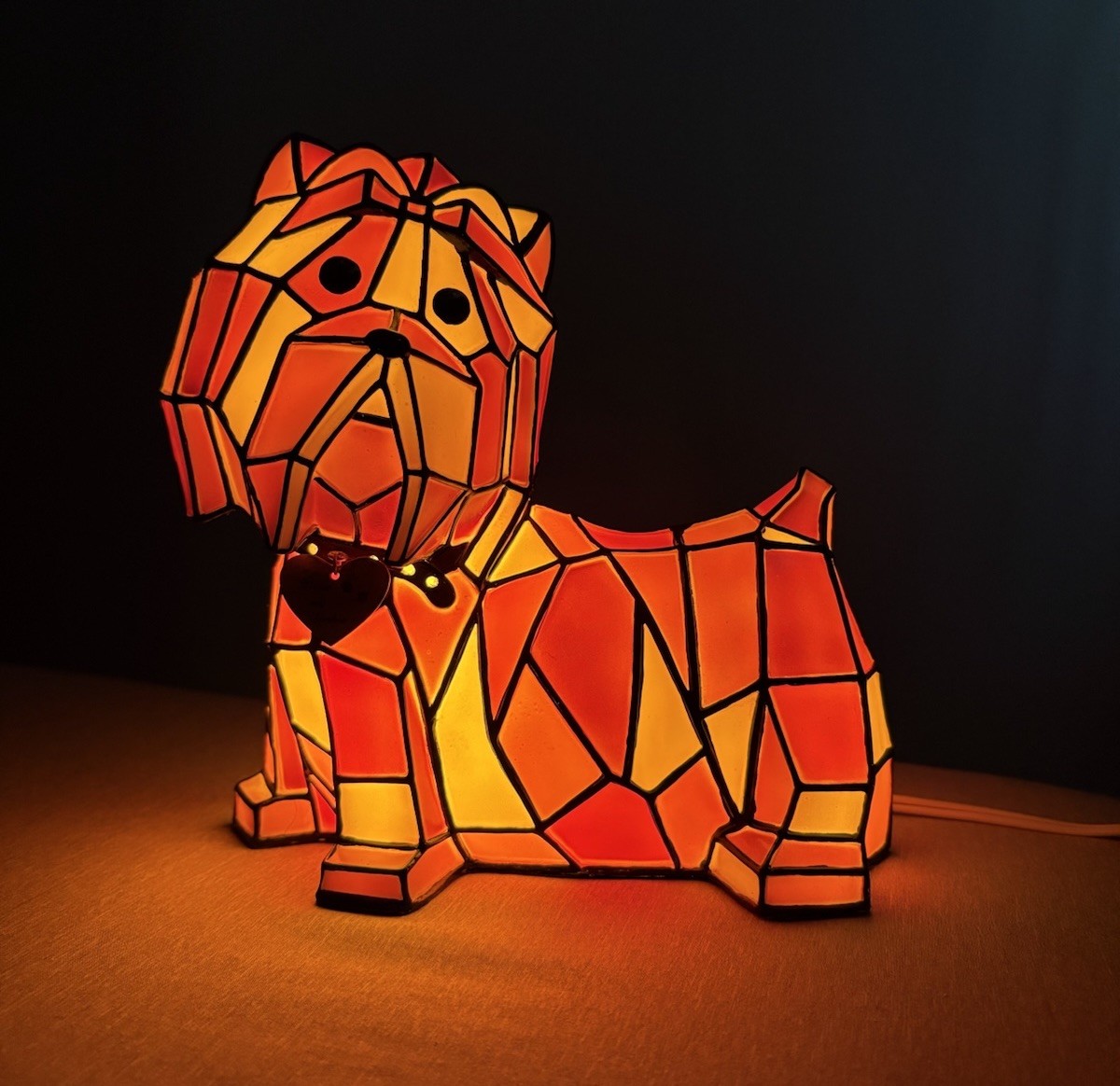 2009 Bradford Exchange Love My Yorkie Faux Stained Glass Light Lamp Dog Vintage