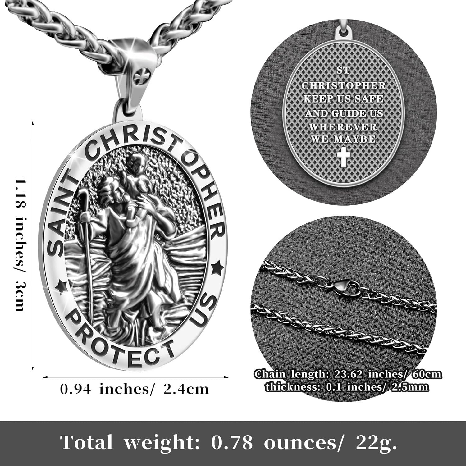 Saint Christopher Necklace St Christopher Medal Bless Safety Religious Pendant G