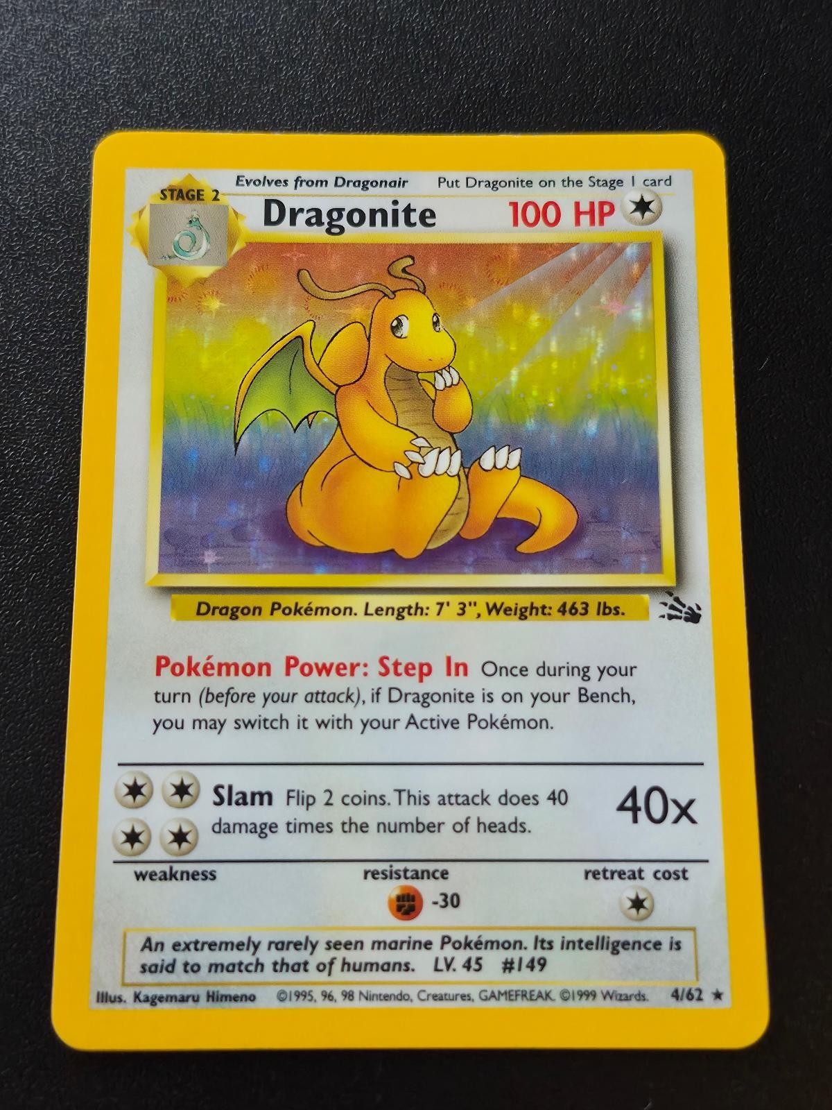 Dragonite 4/62 Unlimited Holo Rare Fossil Pokemon LP