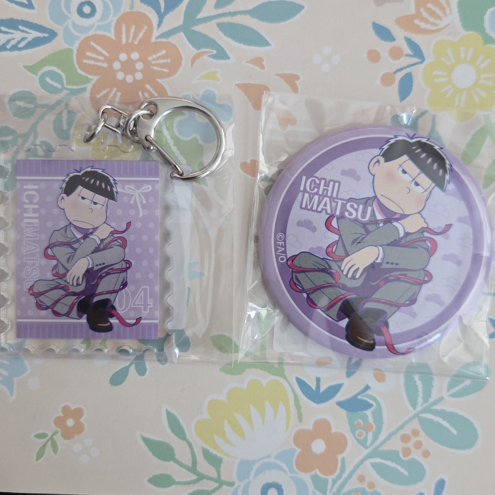 Osomatsu San Ichimatsu Acrylic Keychain and Can Badge Pin Bundle Lot of 2