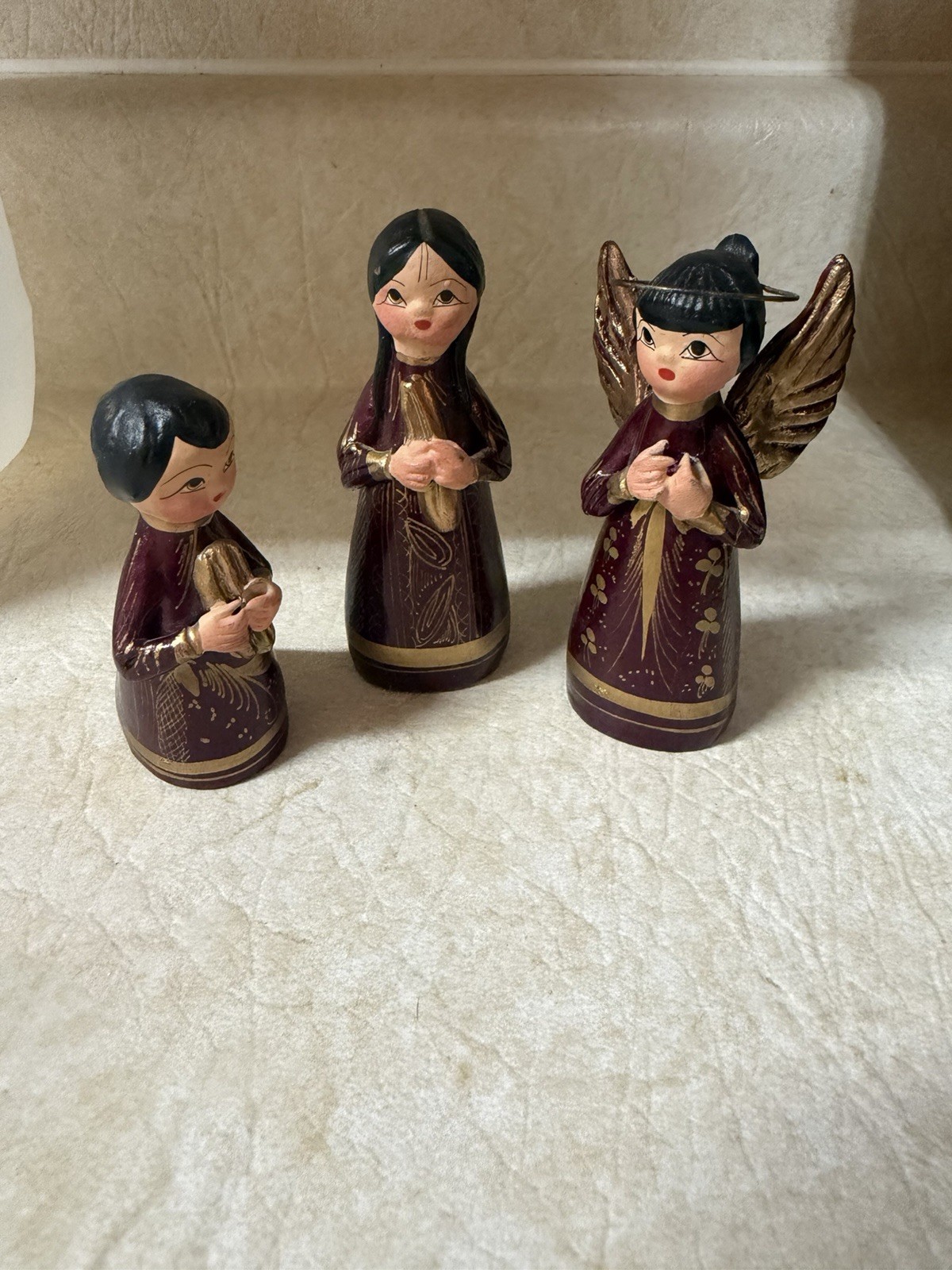 3 Tonala Nativity Angels Replacement Pieces Mexico 4″ Burgundy VTG 90s