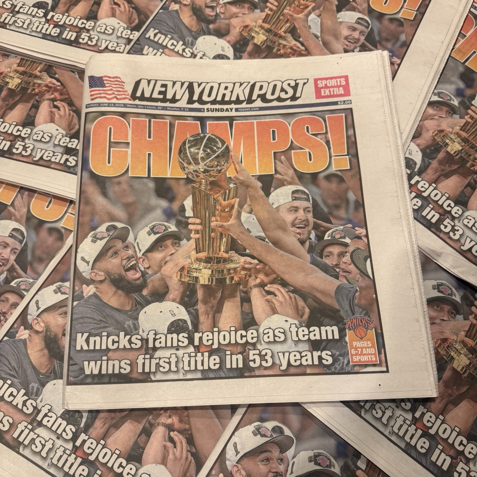 CHAMPS! KNICKS WIN NBA FINALS New York Post WE’RE NUMBER BRUN! Newspaper 6-14-26