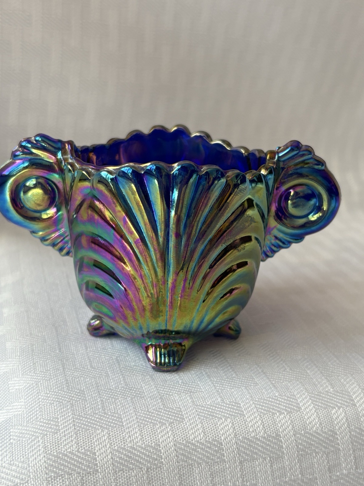 Summit Art Glass 2 Handled Sugar Bowl Caprice Pattern Amethyst Carnival Dugan