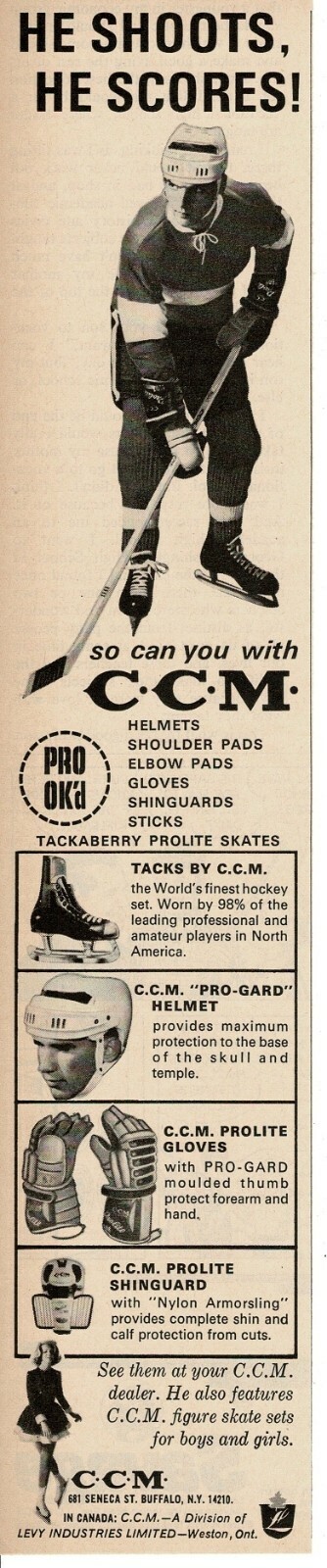 1965 CCM Ice Hockey Equipment Skates Helmet Gloves Vintage Print Ad
