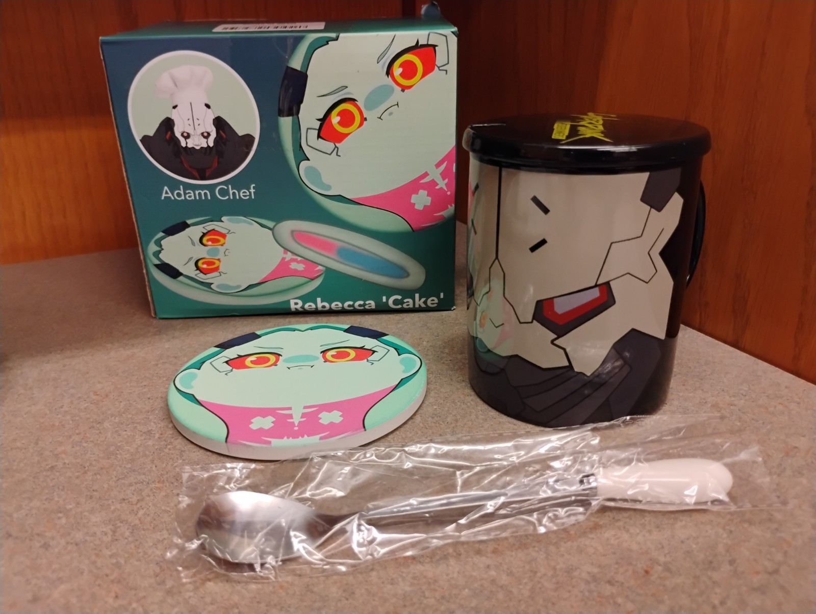 Cyberpunk Edgerunners Gift Set: Mug w/ Lid, Coaster, and Spoon NEW IN BOX