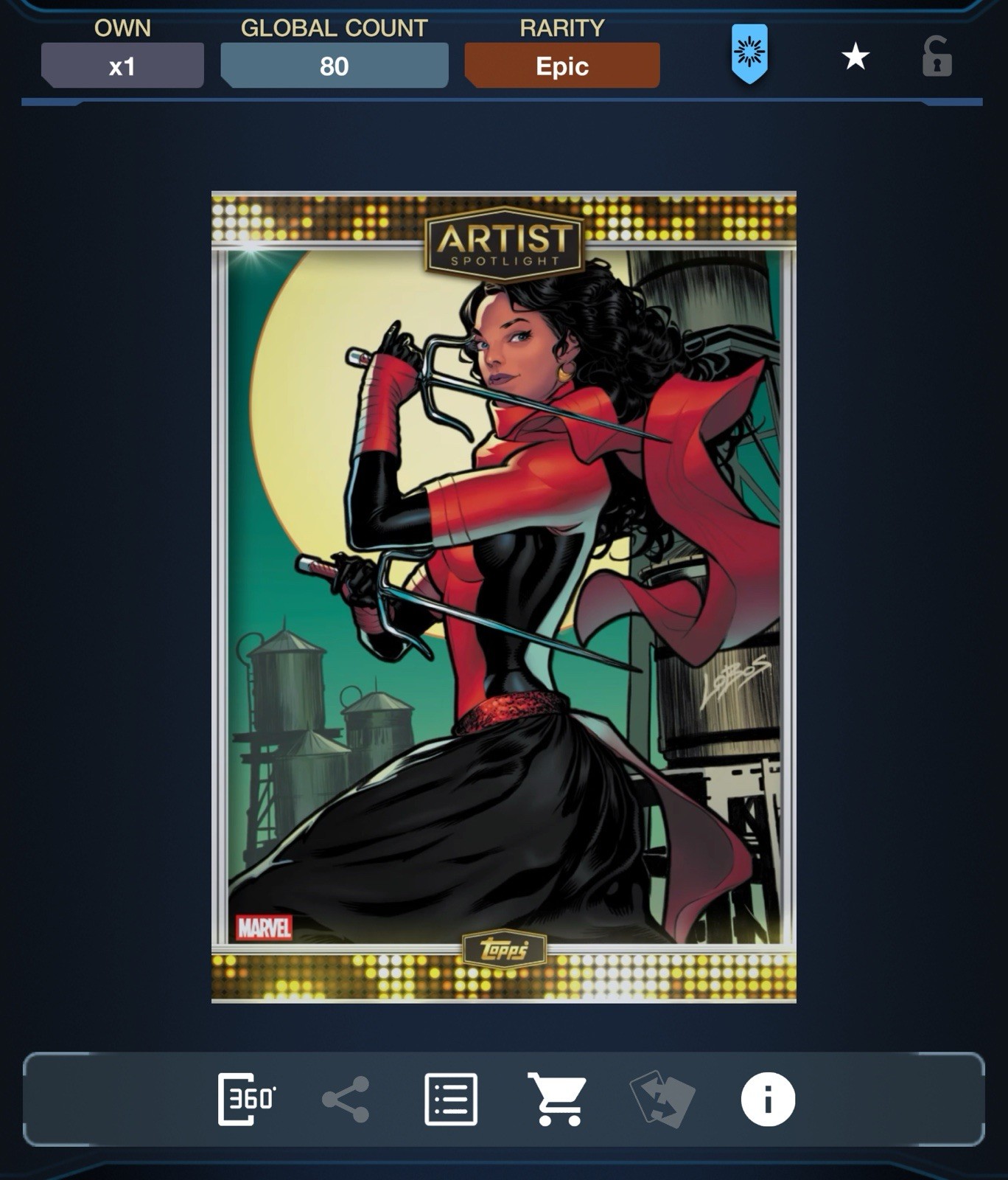 Topps Marvel 25 – ARTIST SPOTLIGHT Pablo Villalobos Gold Motion Epic – ELEKTRA