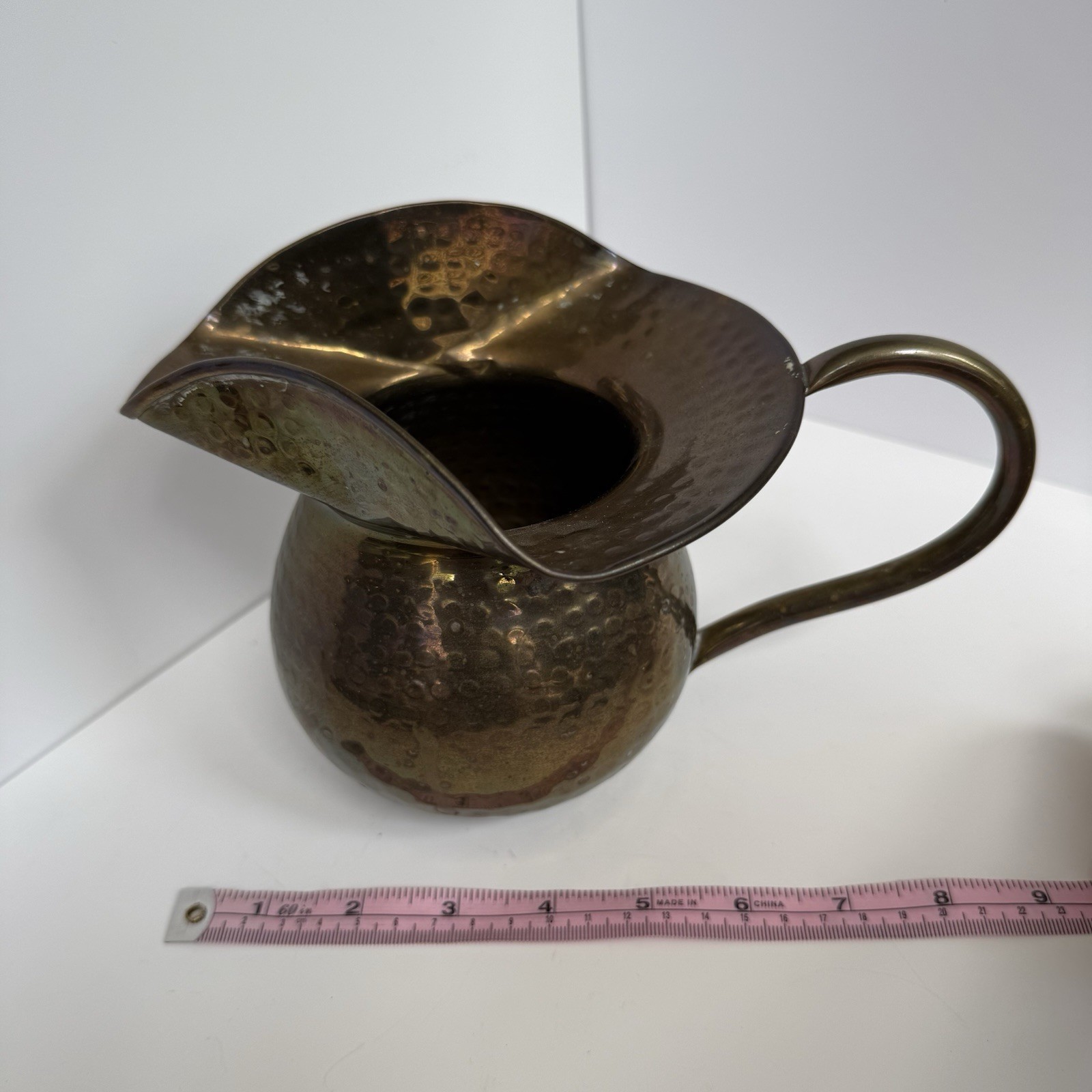 Brass Copper Hammered Old West Tavern Spittoon Style Pitcher Small Vintage