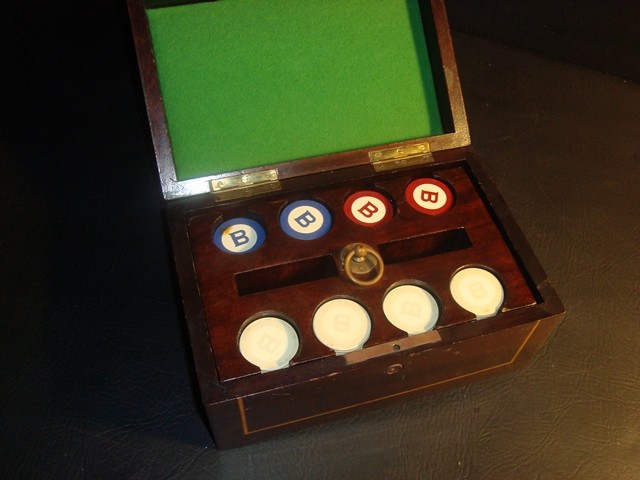 Circa 1930s Crest and Seal Letter B Poker Chip Set w/Holder