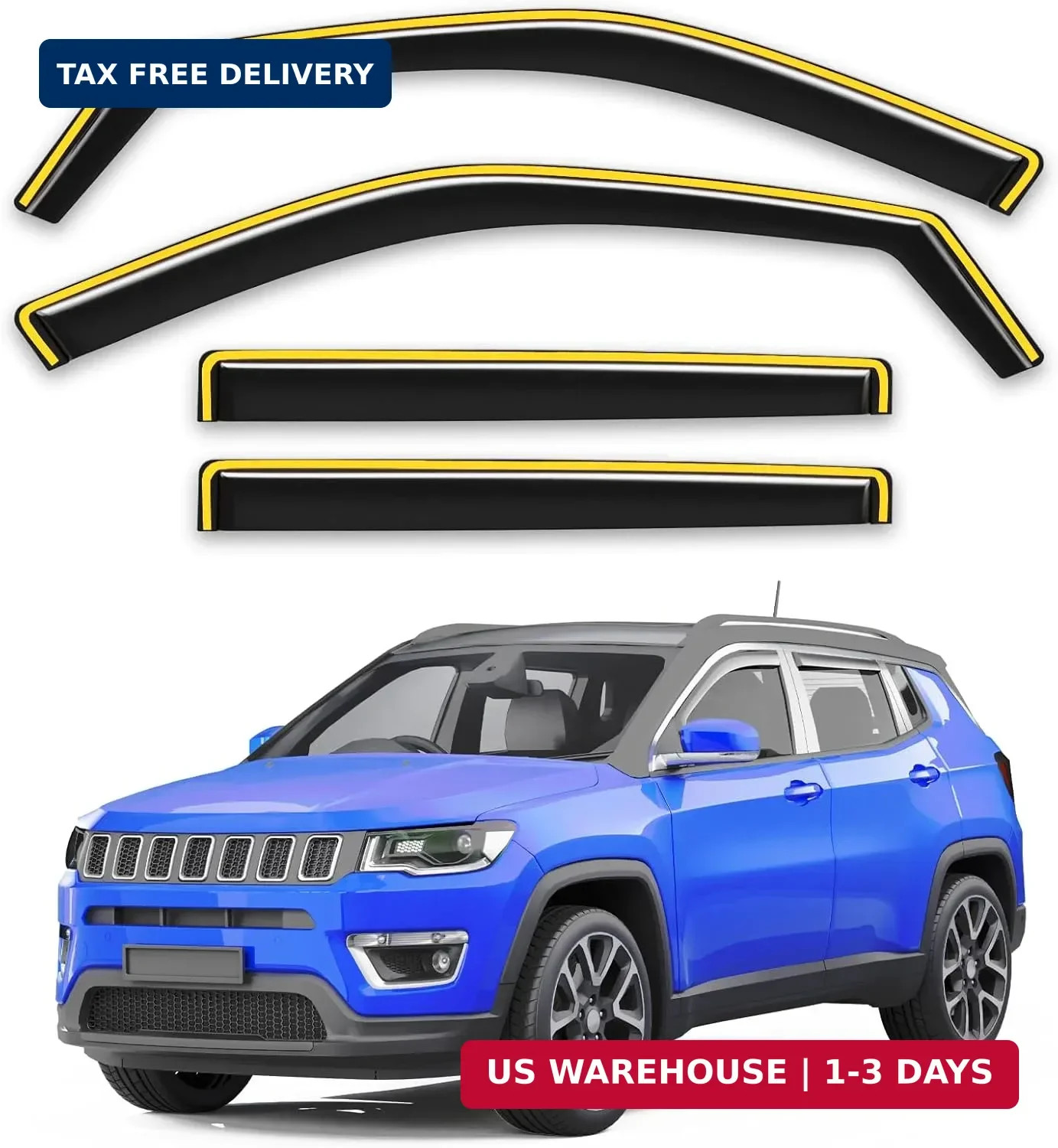 in-Channel Rain Guards Fit for Jeep Compass 2017 2018 2019 2020 2021 2022 2023 2